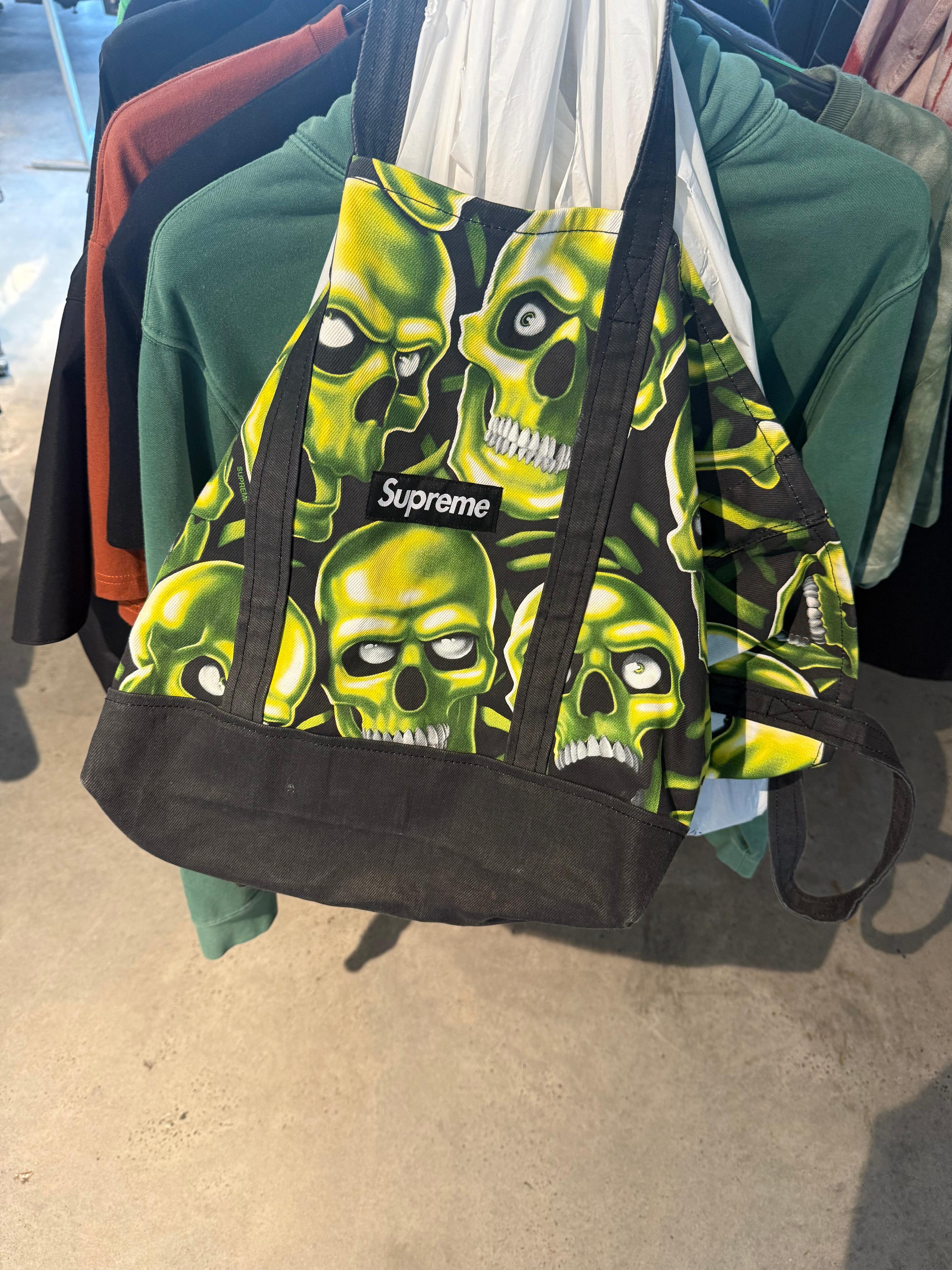 Supreme SS18 Skull Pile Denim Tote Bag Black/Green