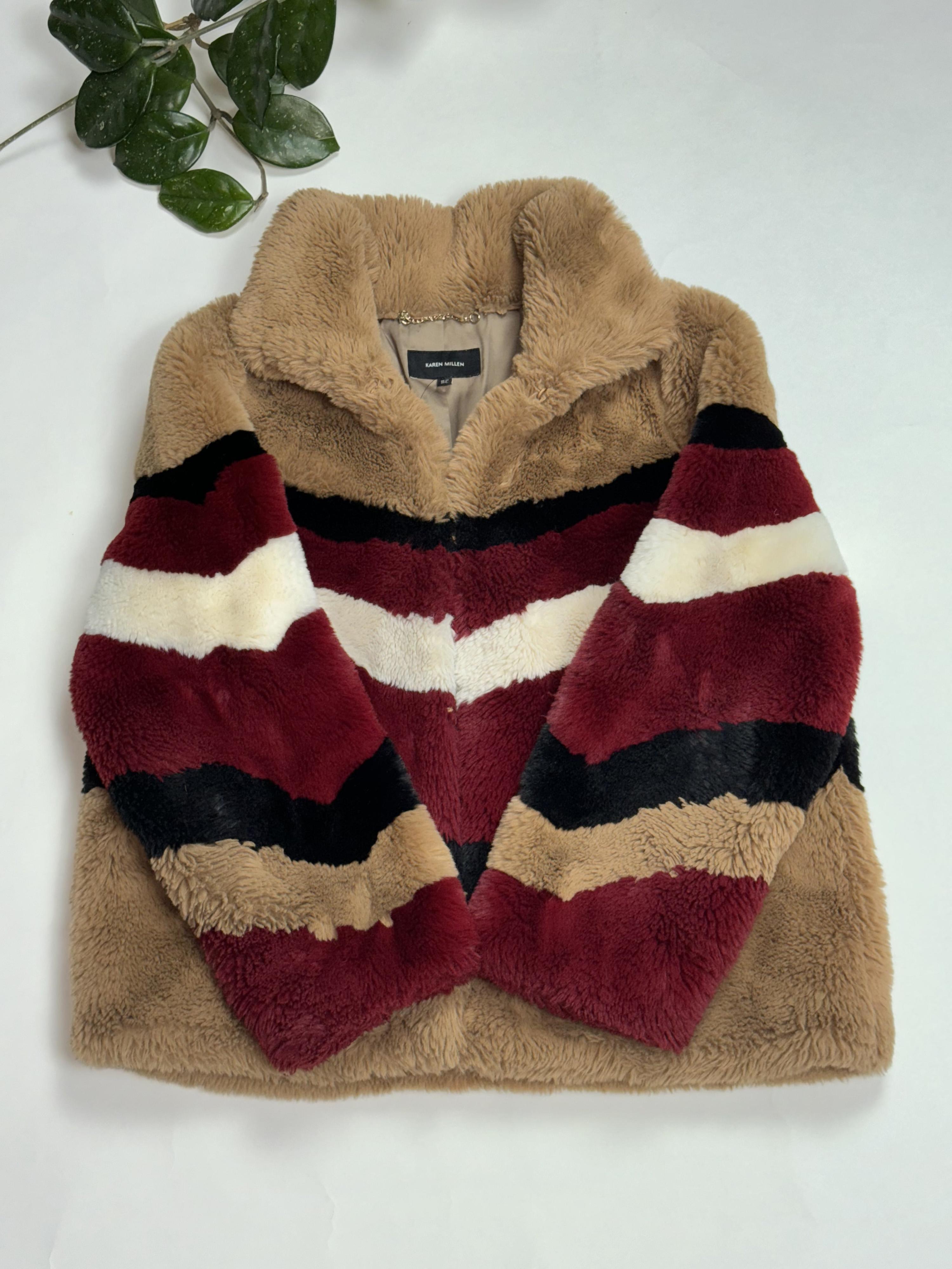 Karen Millen Striped Faux Fur Jacket