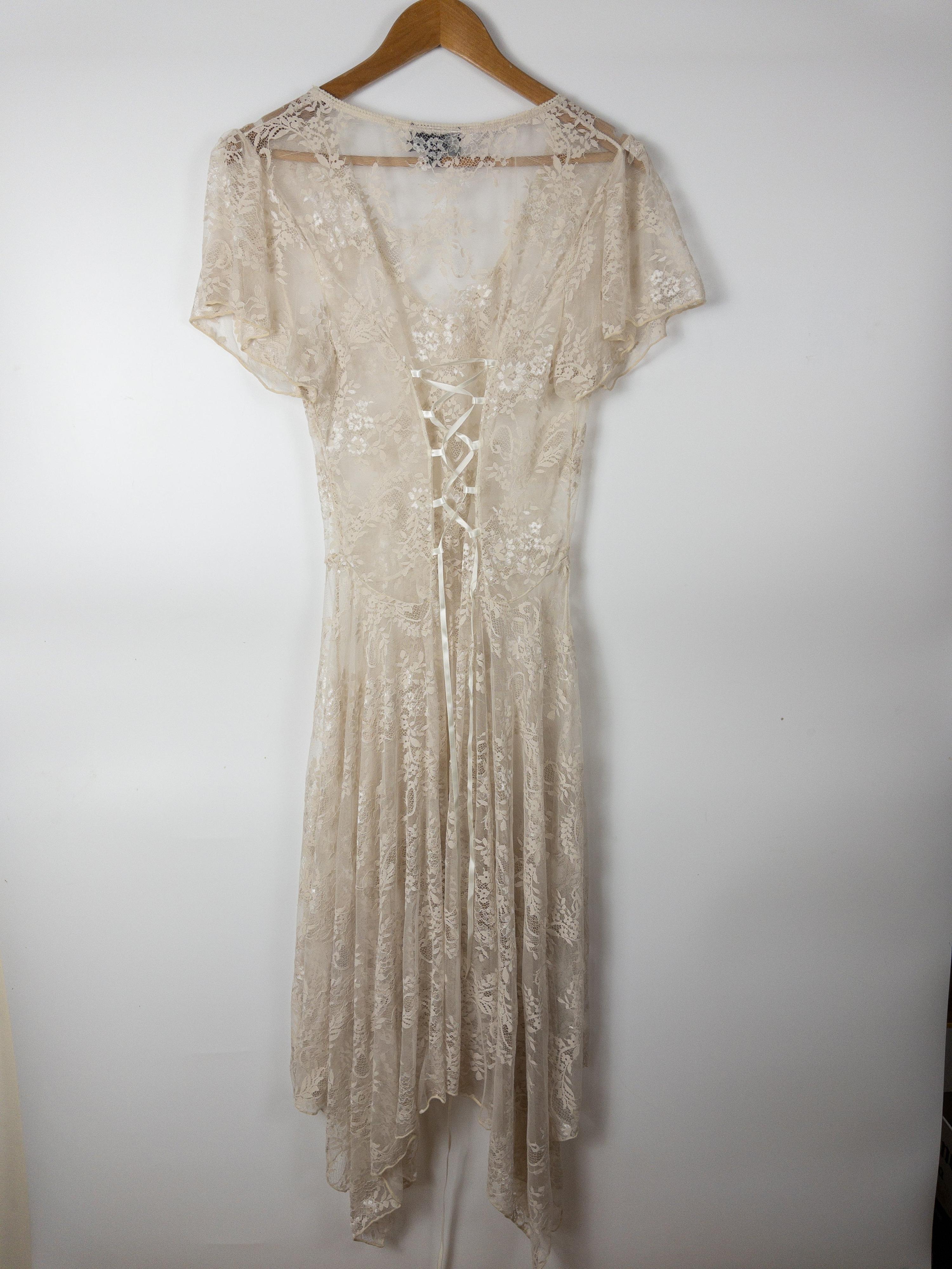 Ivory See Through Stretchy Lace Midi Dress Size M/L/XL thumbnail 3
