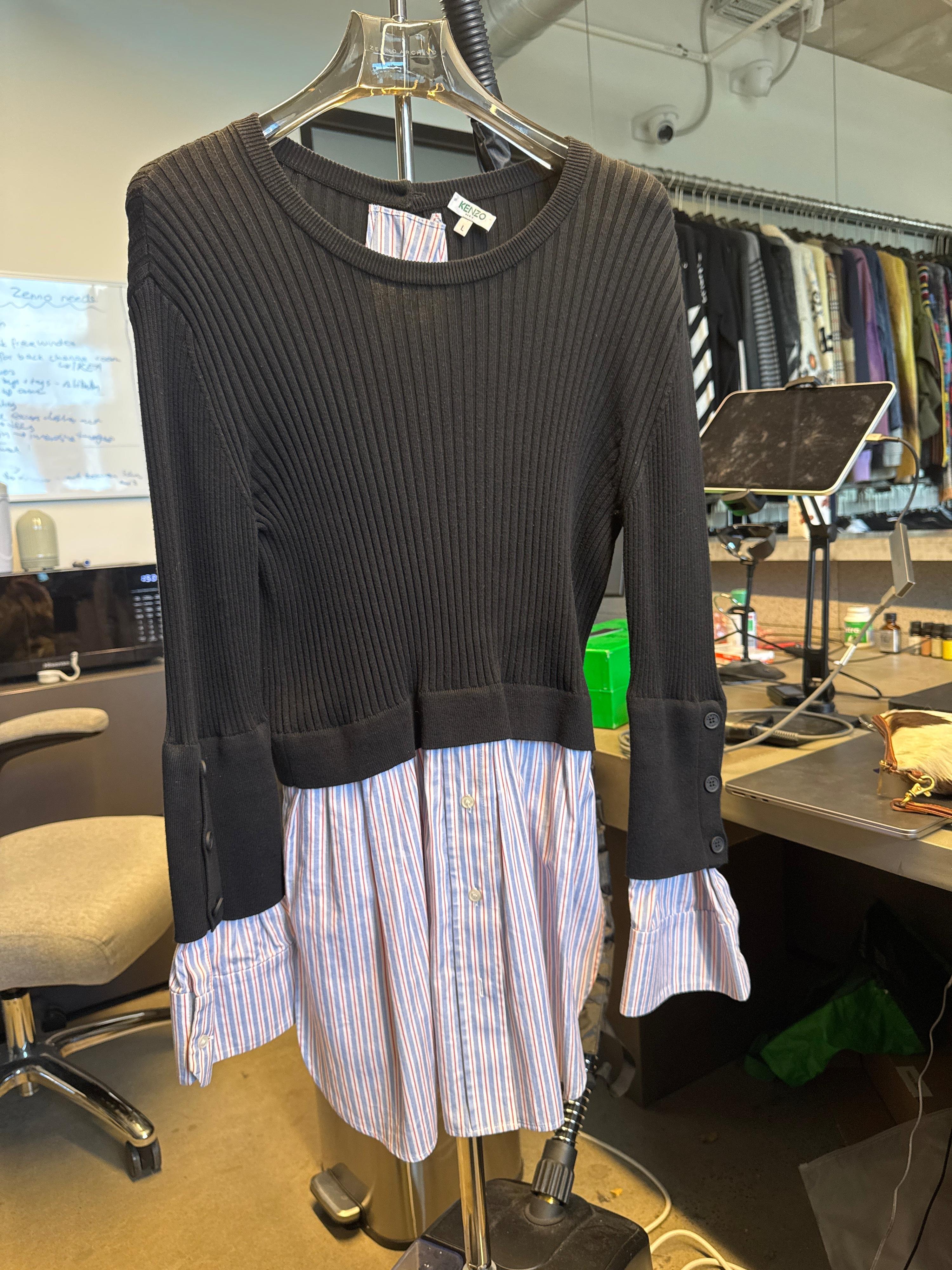 Kenzo Layered Knit Shirt Black/Blue (Size L Womens)