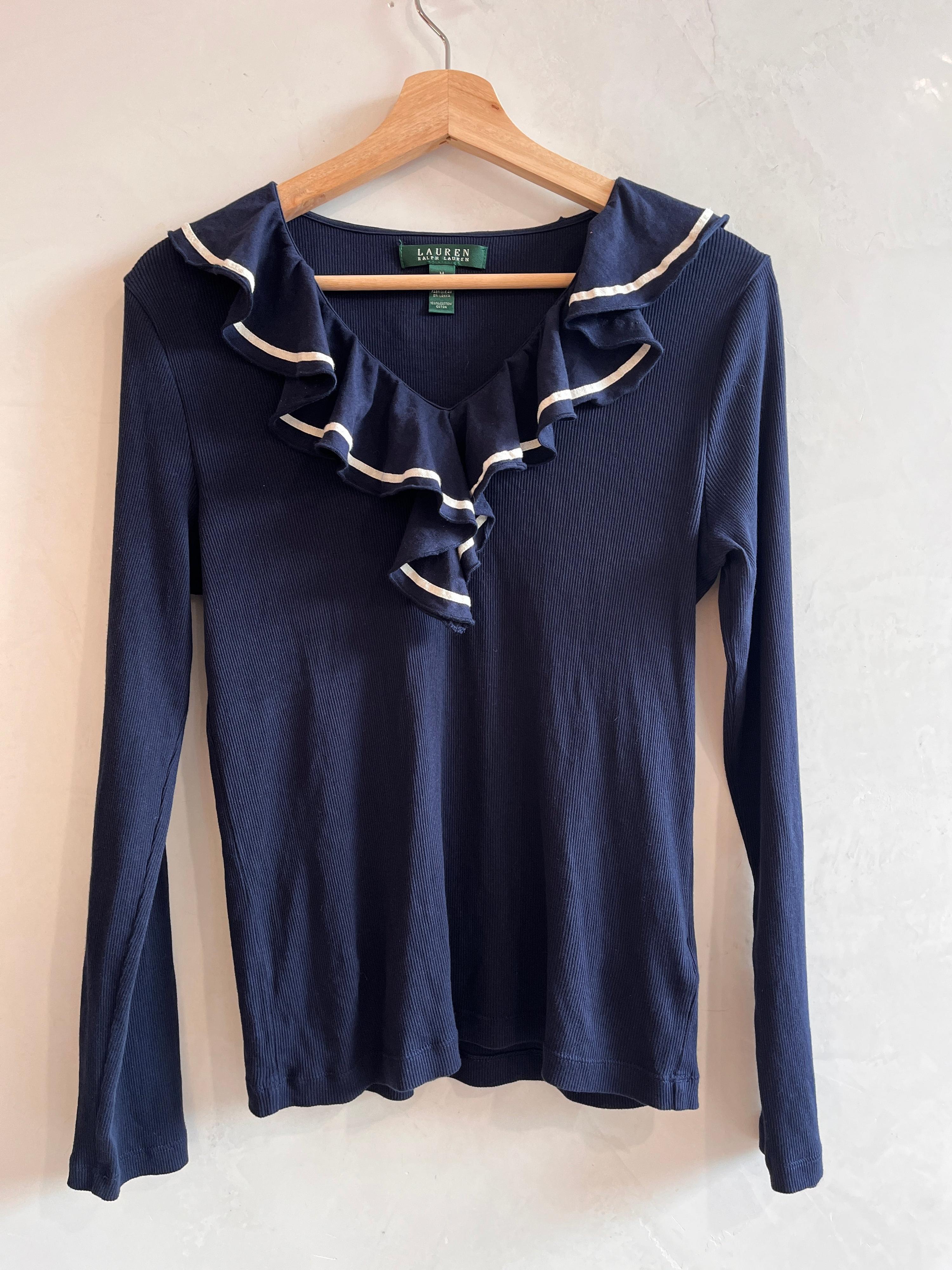 LAUREN By Ralph Lauren Navy Nautical Top M thumbnail 3
