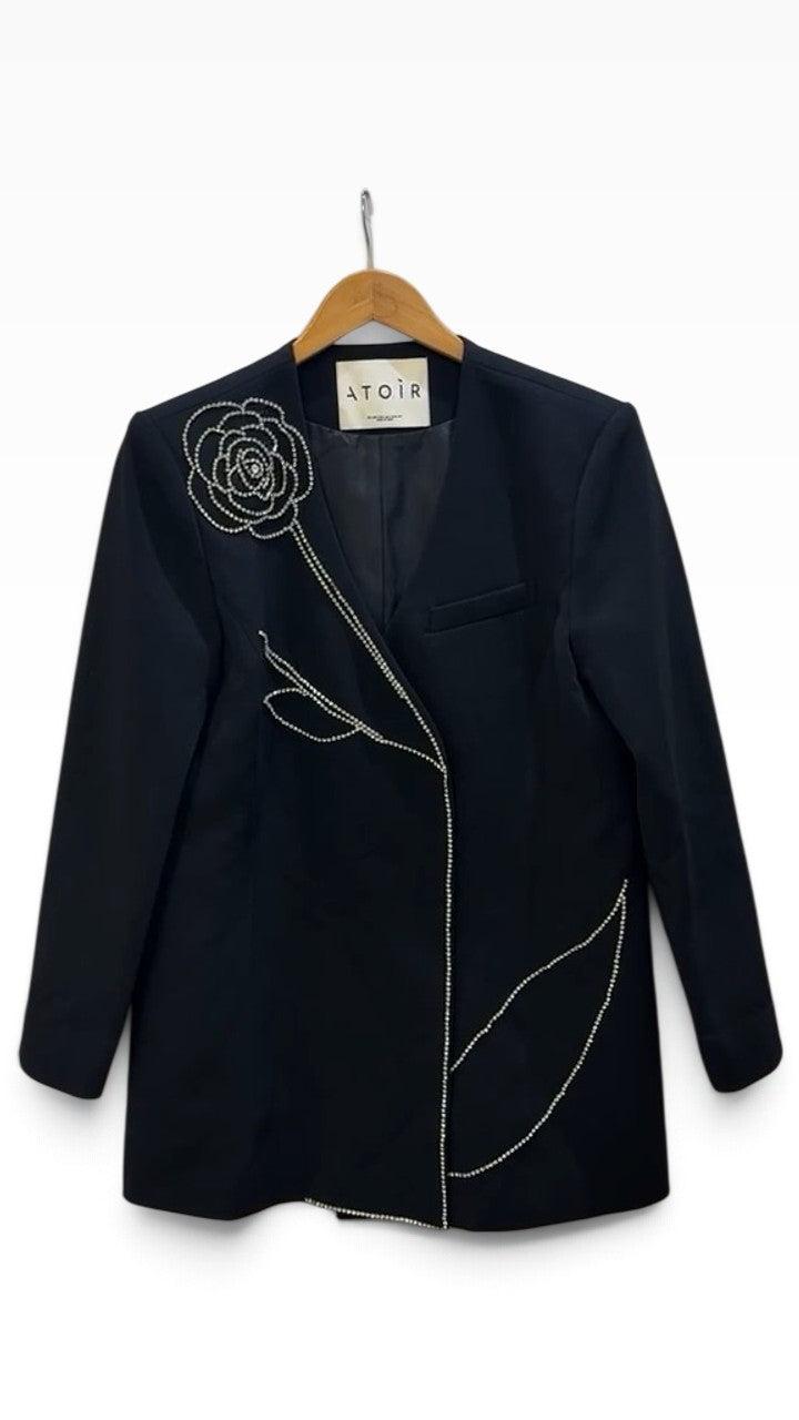 Atoir Black Rhinestone Rose Blazer S