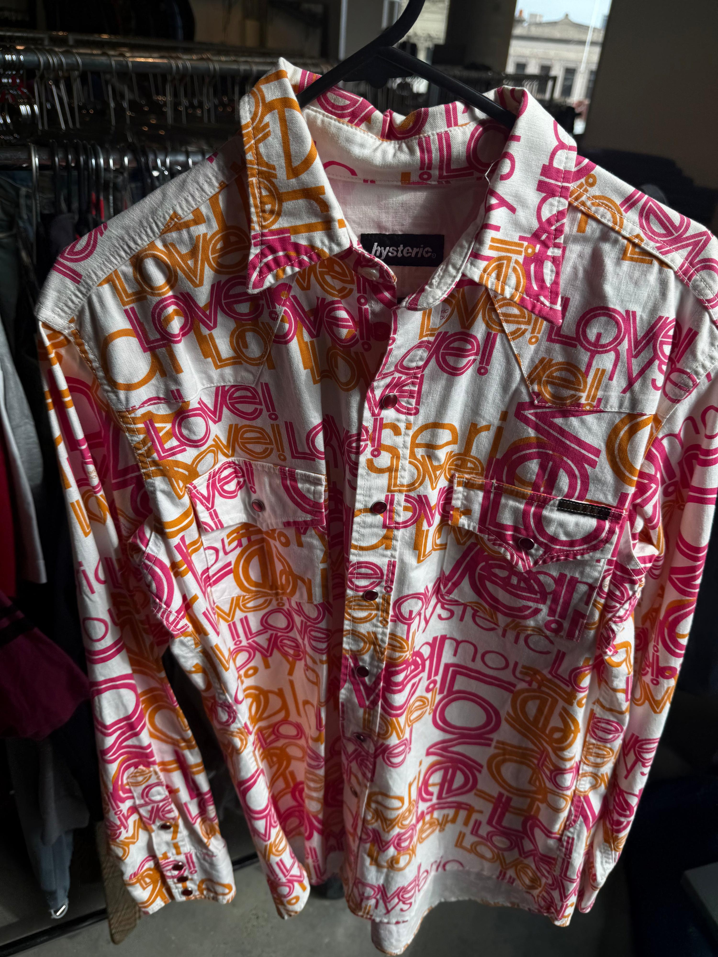 Hysteric Glamour 00s ‘Love’ All-Over Print Heavy Shirt White/Pink (Fits S-M)