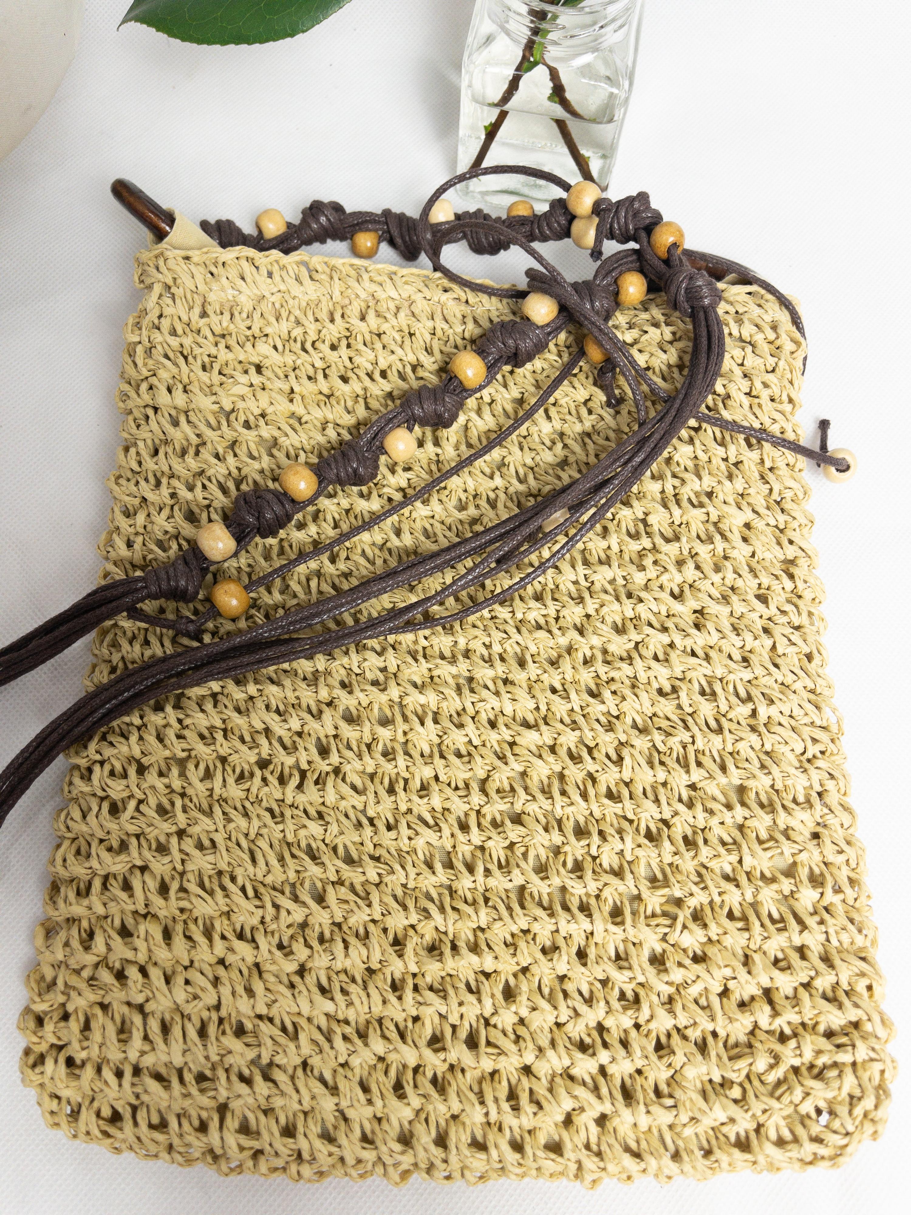 Natural Straw Crossbody Bag with Wooden Beads thumbnail 3