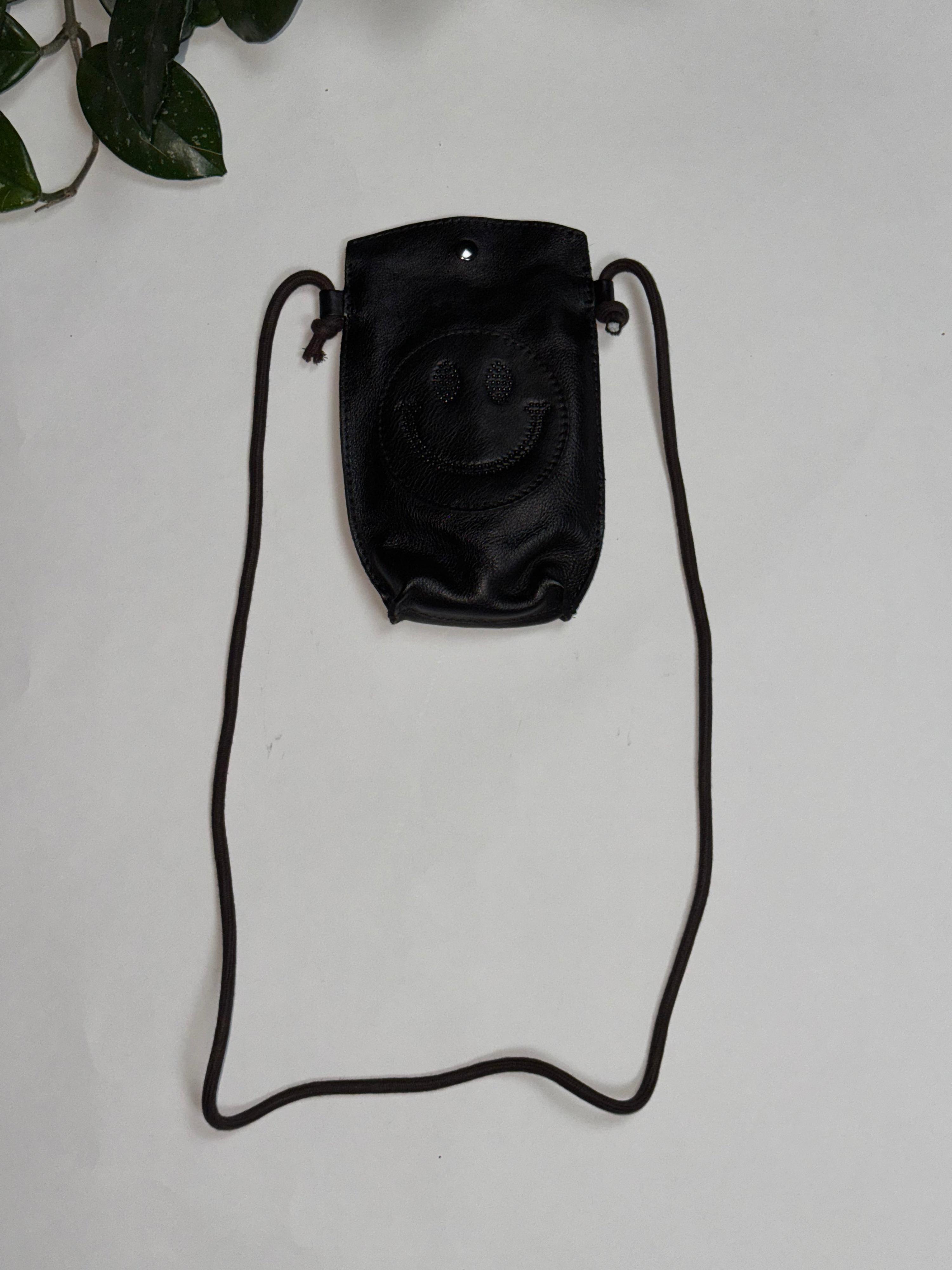Black Leather Smiley Pouch