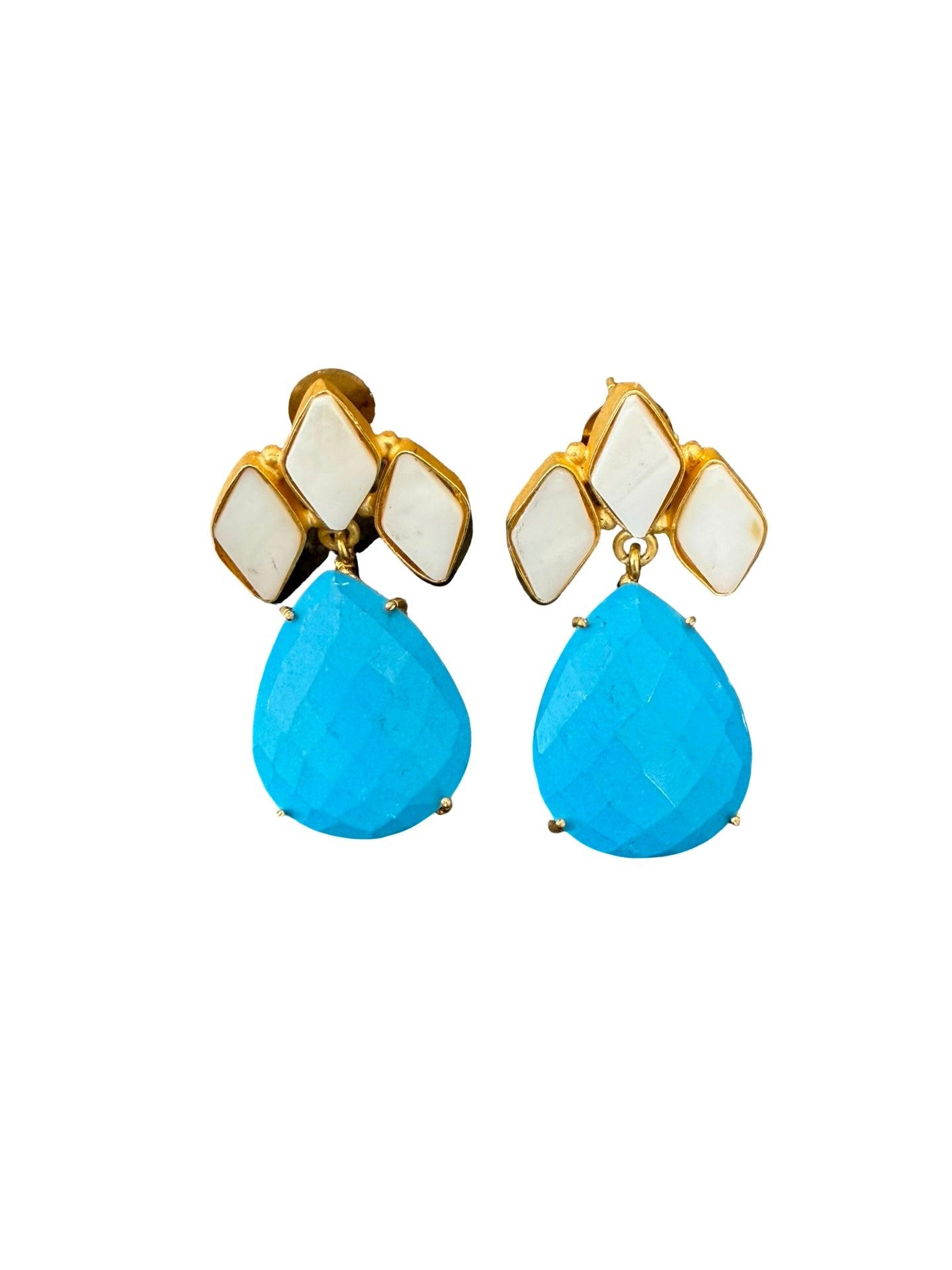 Gemajesty Turquoise & White Stud Earrings