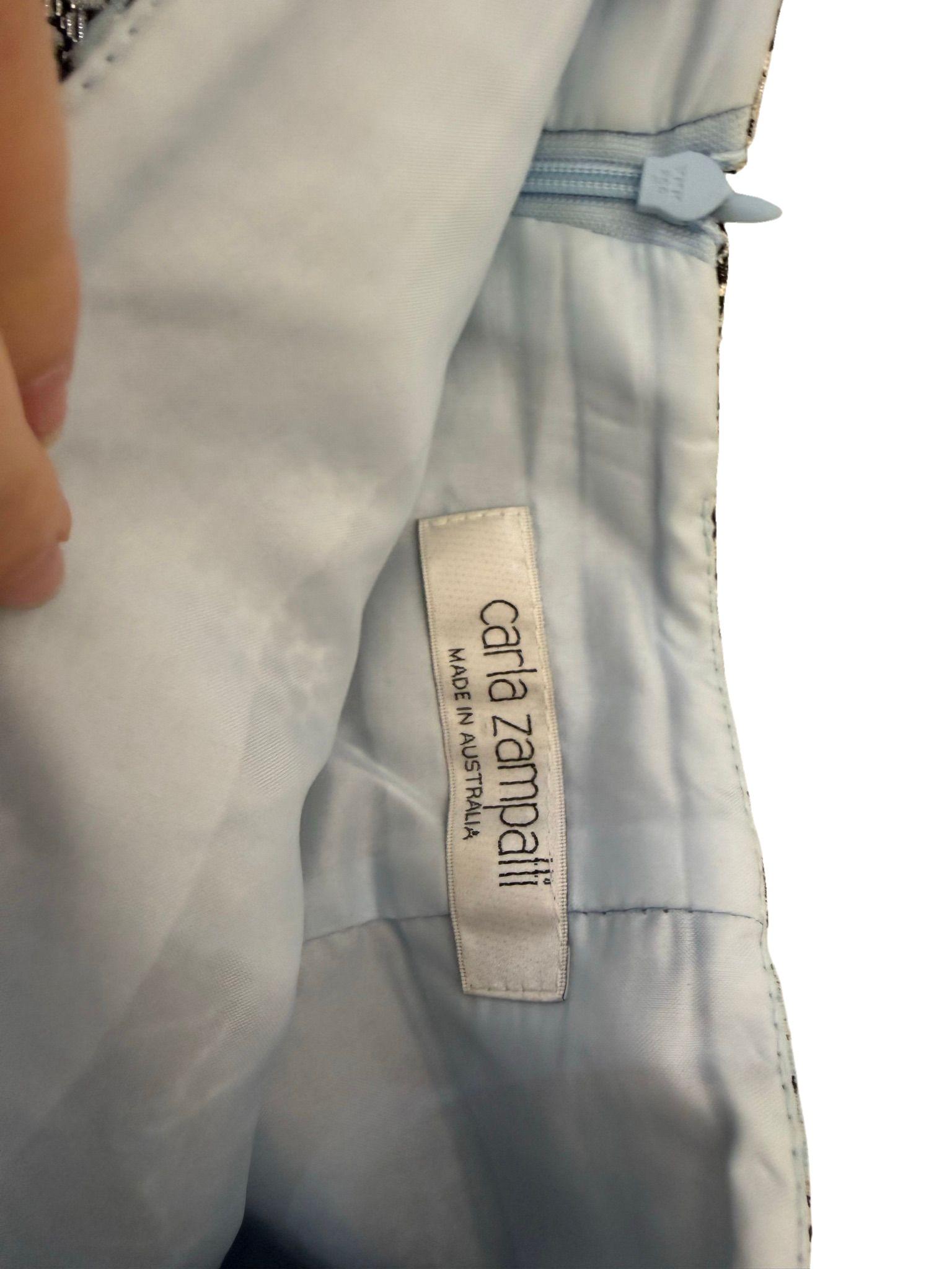 Carla Zampatti Blue Floral Brocade Pencil Skirt 10 thumbnail 3