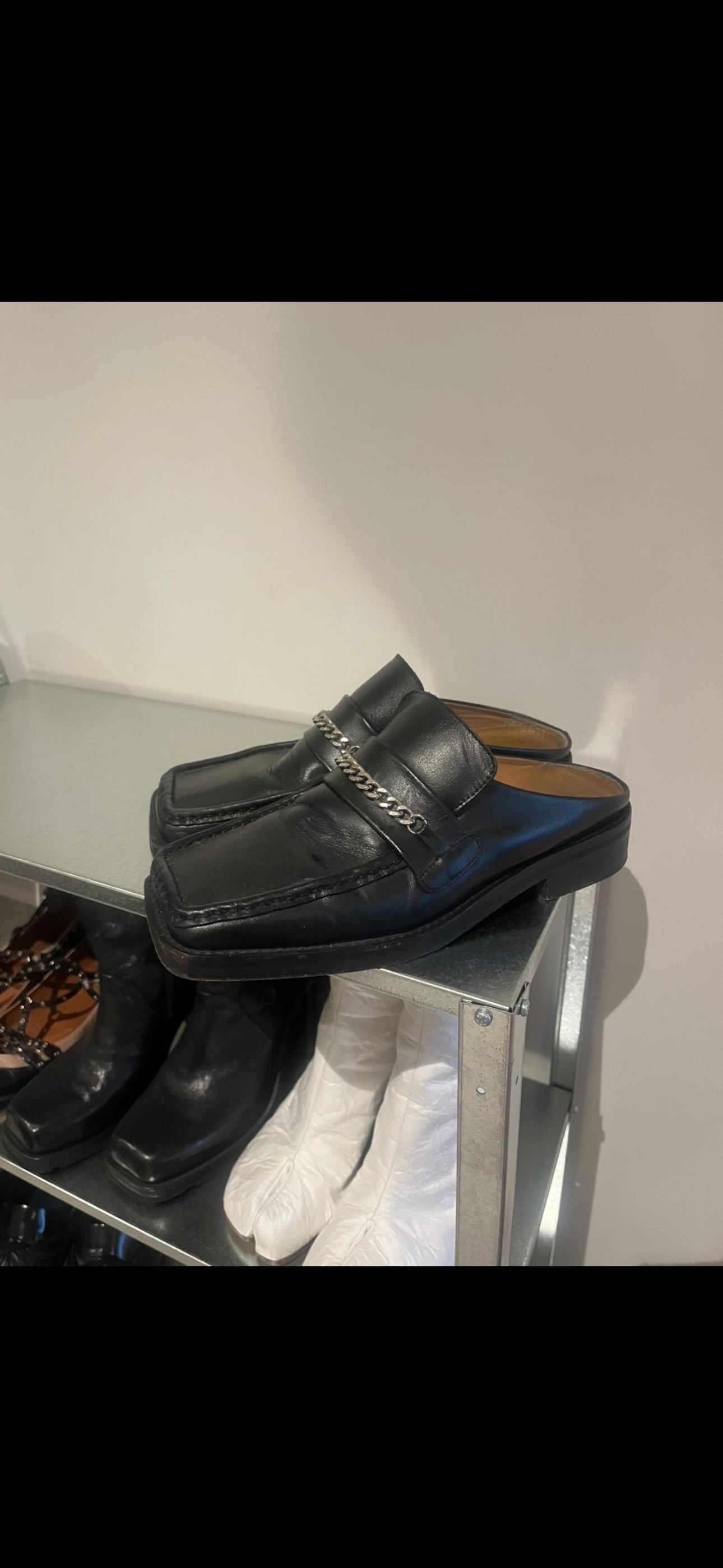 Martine Rose Square Toe Chain Loafers Black Leather (Size 39)