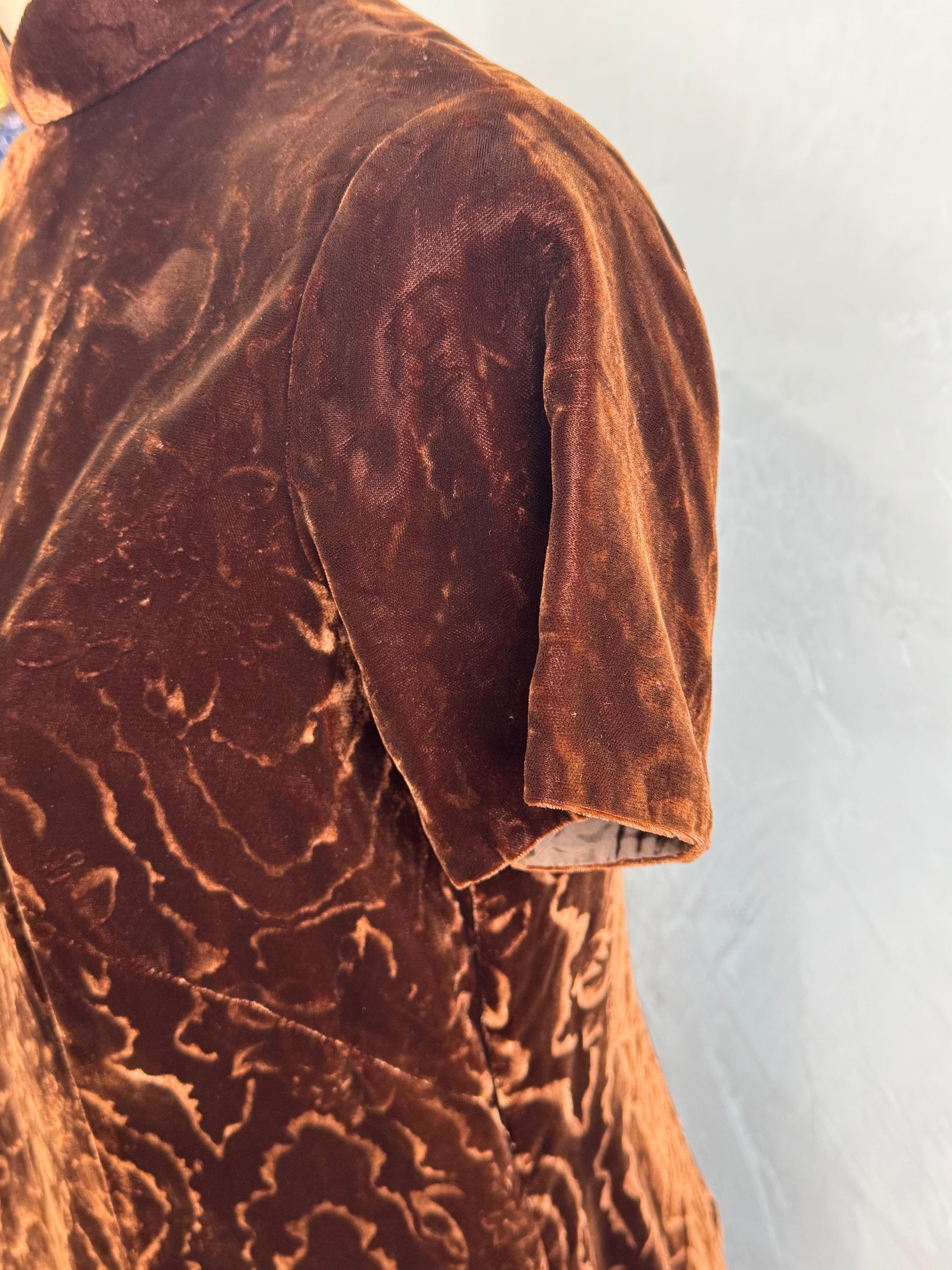 Vintage Brown velvet Mandarin Dress size L thumbnail 9