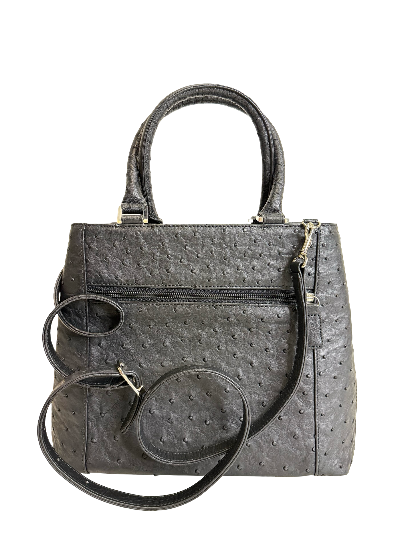 Genuine Full Quill Ostrich Leather Handbag – Black thumbnail 2