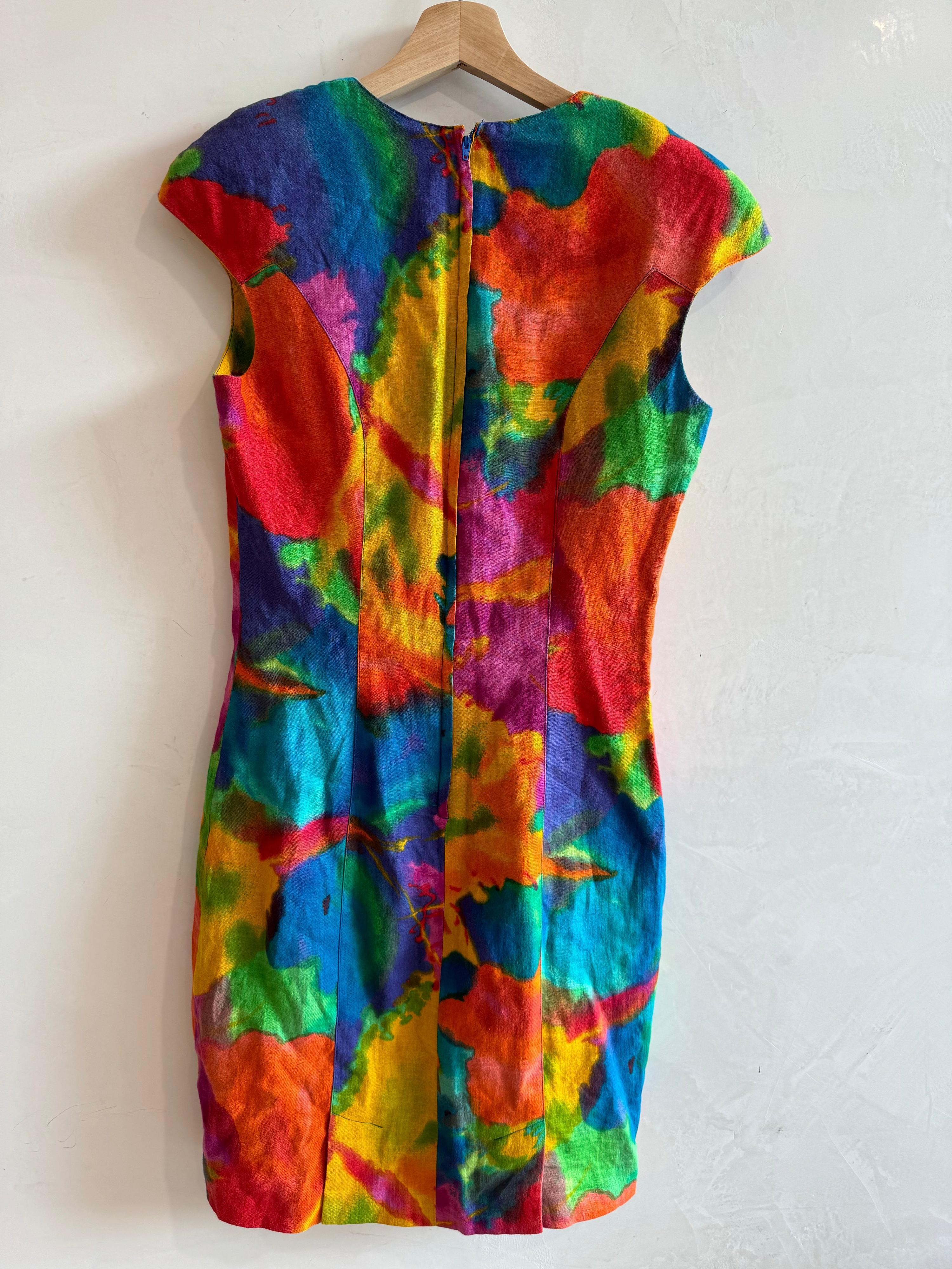Vintage GEOFF BADE Linen Water Color Shift Dress Size 10 thumbnail 5