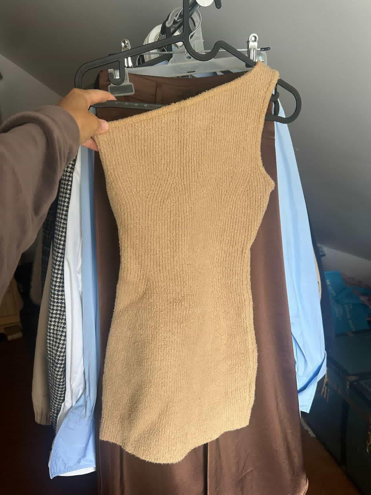 WARDROBE.NYC One Shoulder Dress Dress Beige (Size XS)