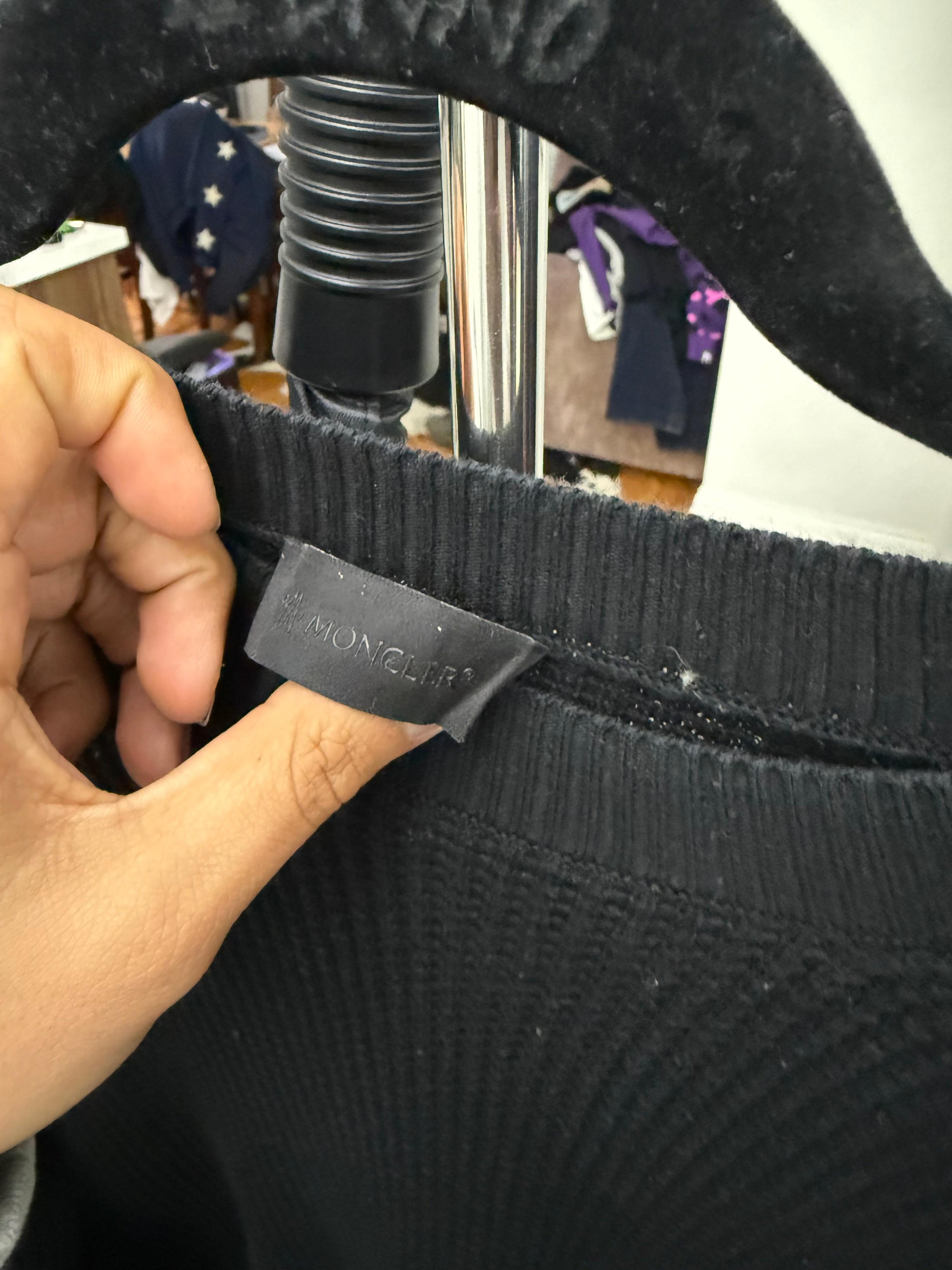 Moncler Girocollo Tricot Waffle-Knit Sweatshirt Black (Fits L-XL) thumbnail 2
