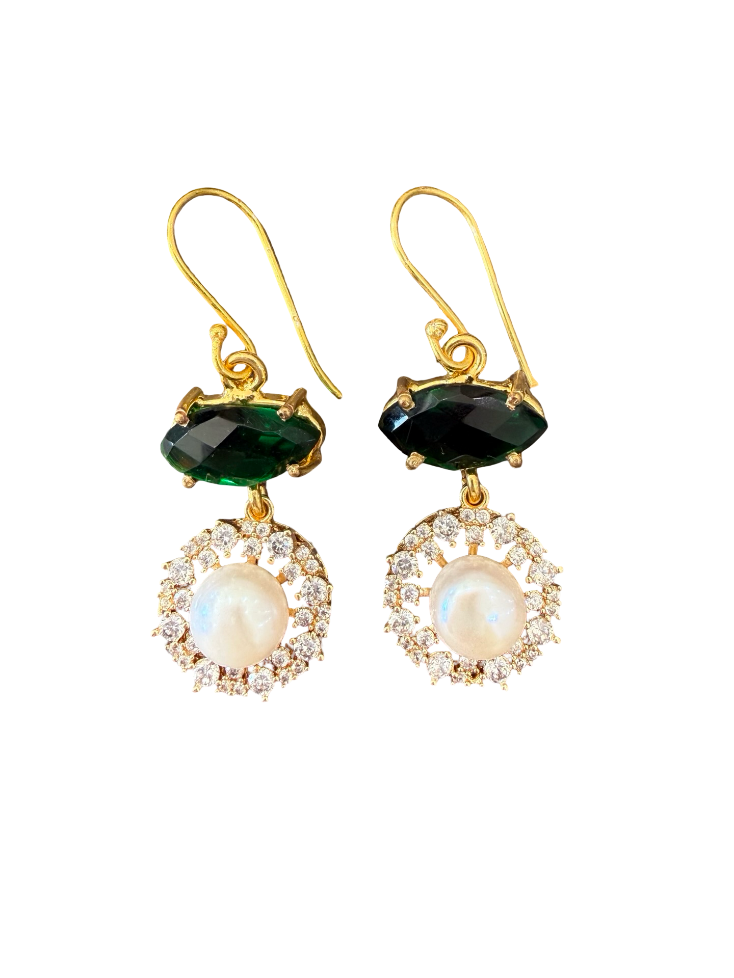 Gemajesty Pearl & Emerald Two Drop Earrings