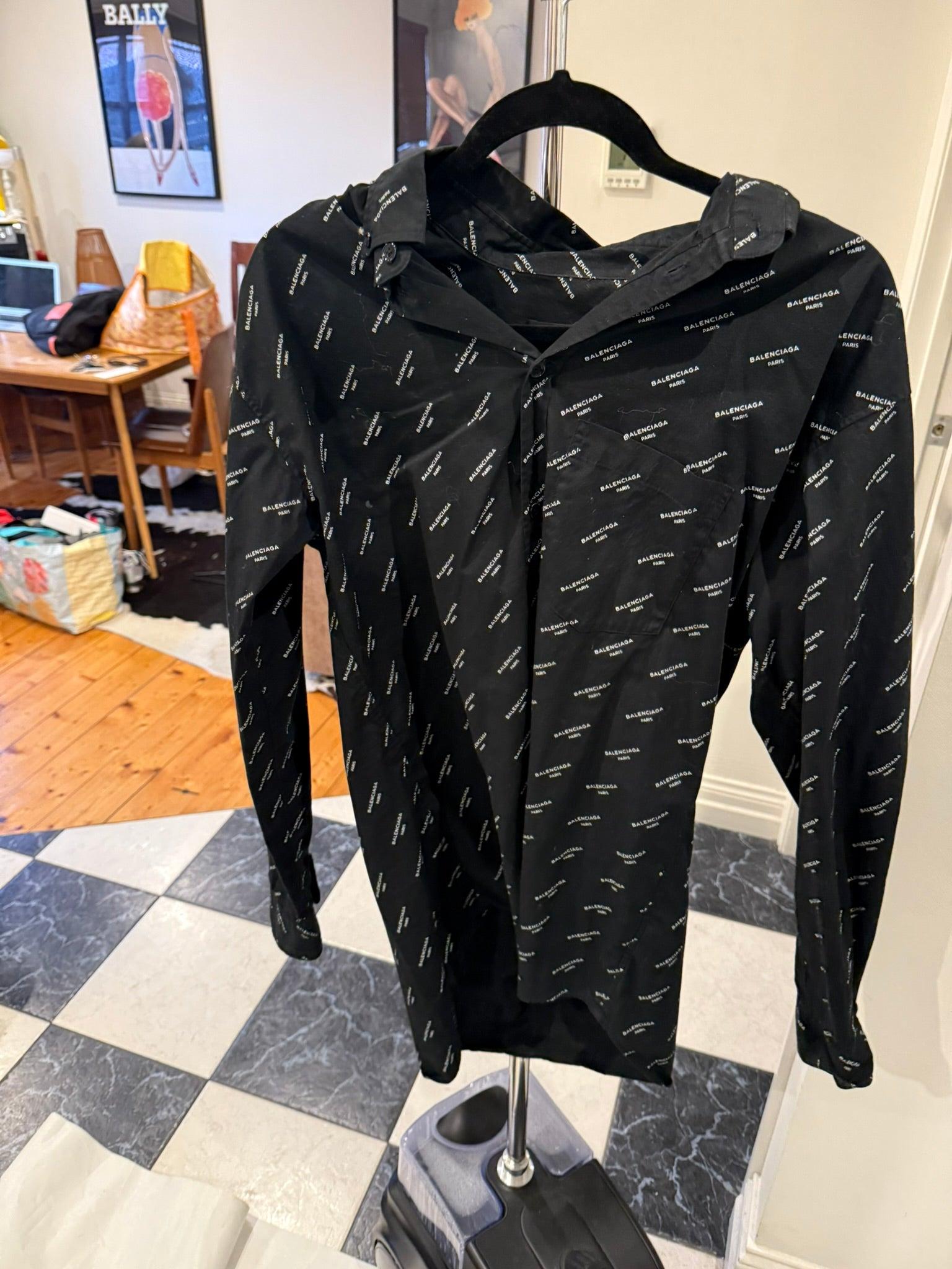 Balenciaga All-over Logo Long Sleeve Shirt Black