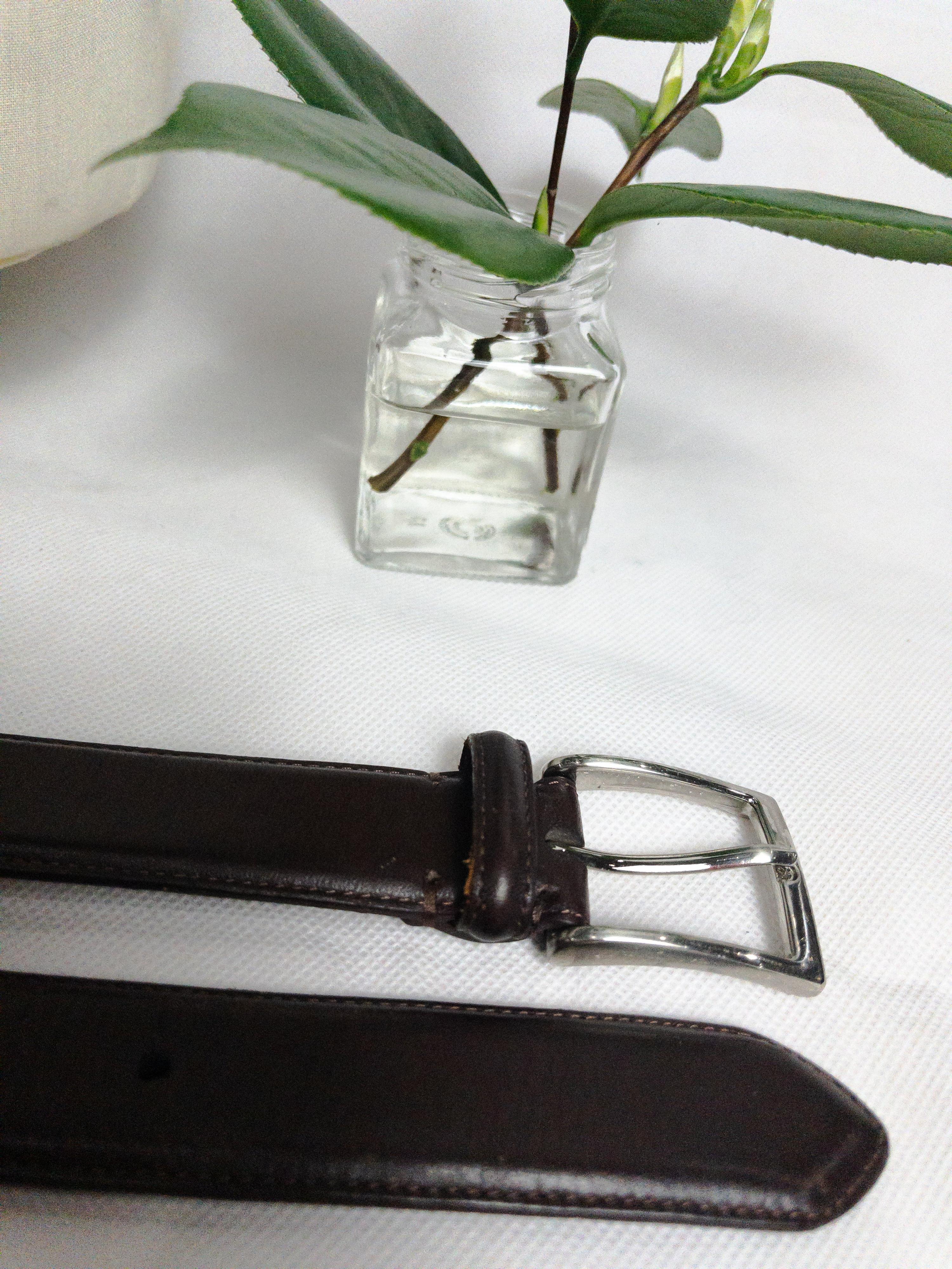 Vintage Brown Leather Belt Silver Hardware M/L thumbnail 2