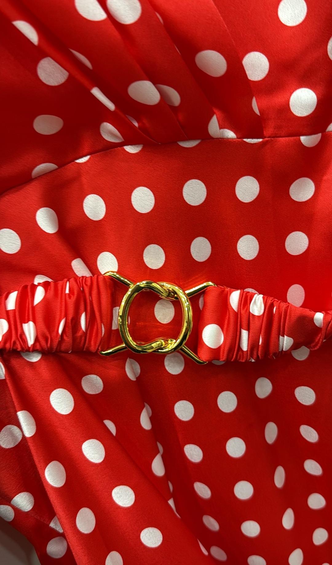 Ronny Kobo Red Polka Dot Maxi Dress M thumbnail 3