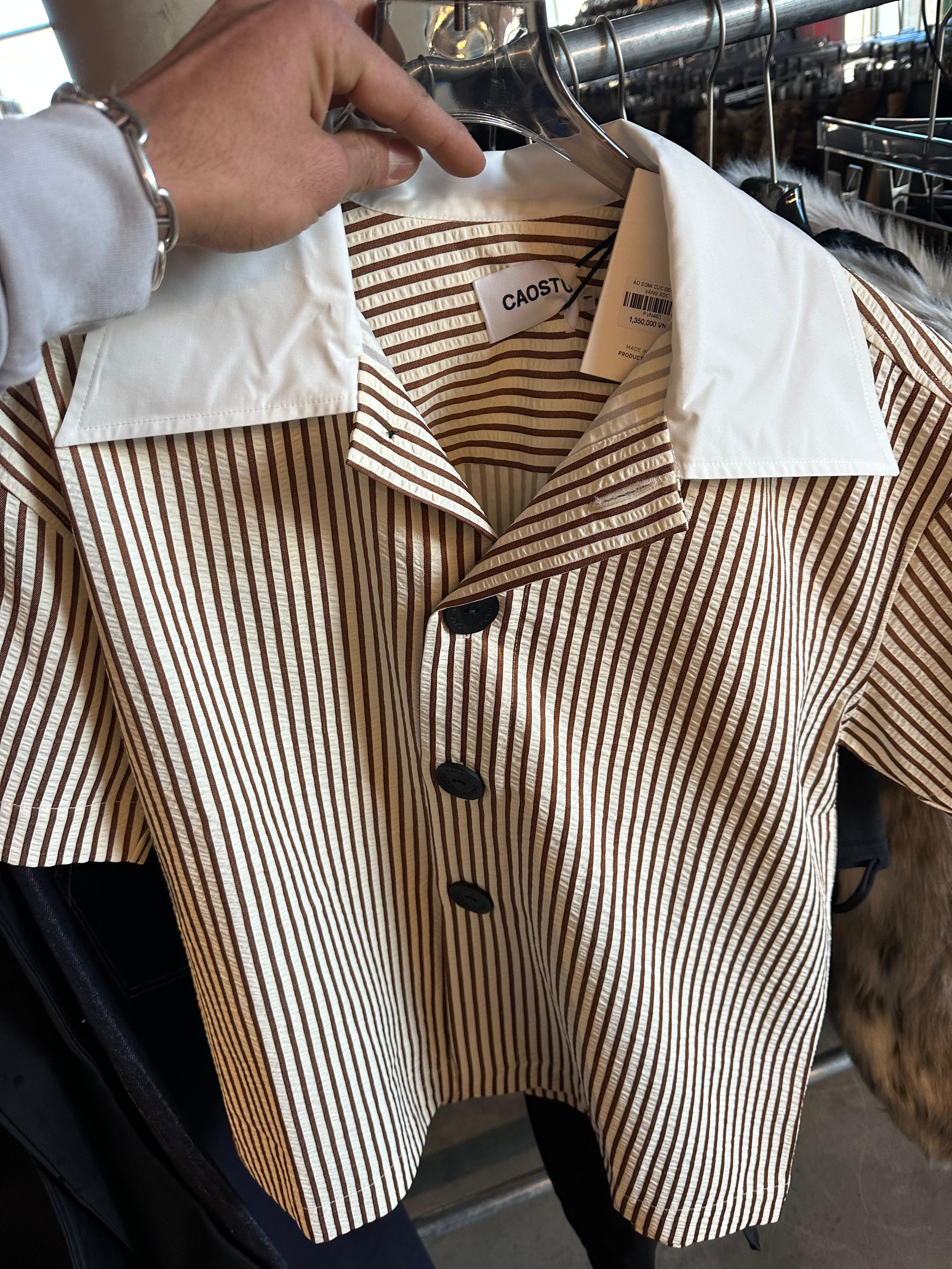 Caostu Pinstripe Big Button Shirt Yellow/Brown (Size 1/Fits M-L)