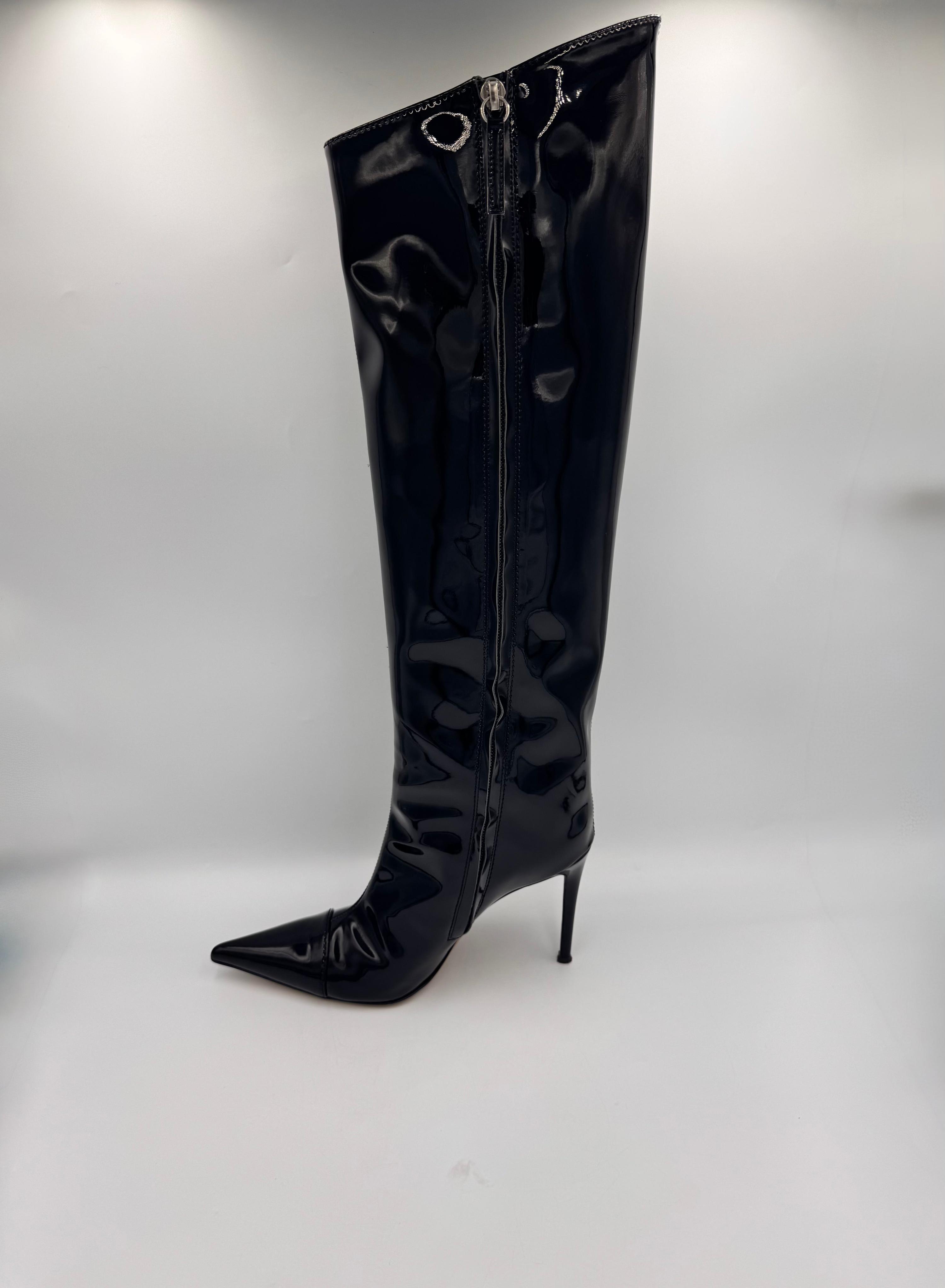 ALEXANDRE VAULTHIER Black Patent Knee-High Boots size 38.5 thumbnail 5