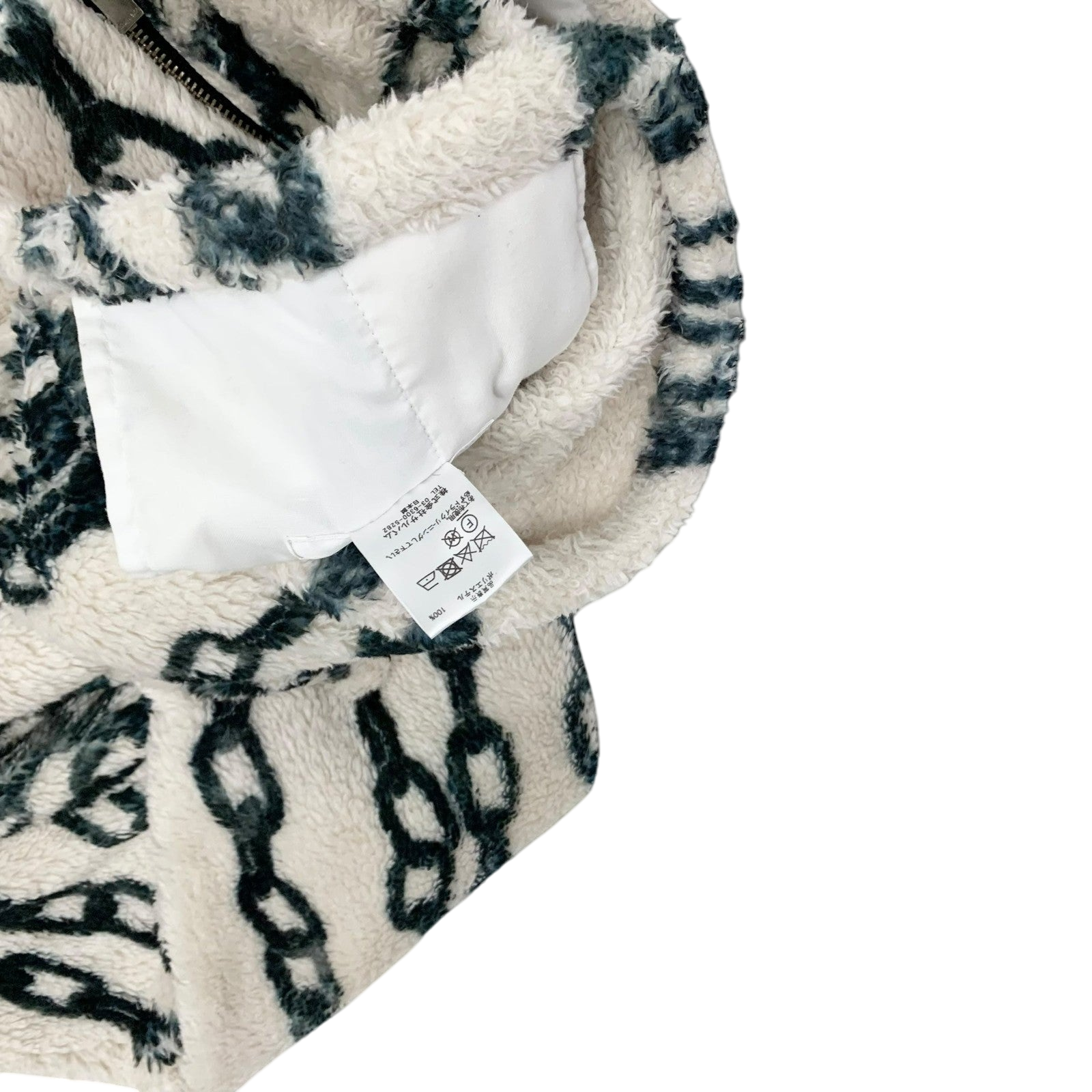 Sulvam Chain-Print Fleece Jacket Off-White / Green (Fits M-L) thumbnail 5