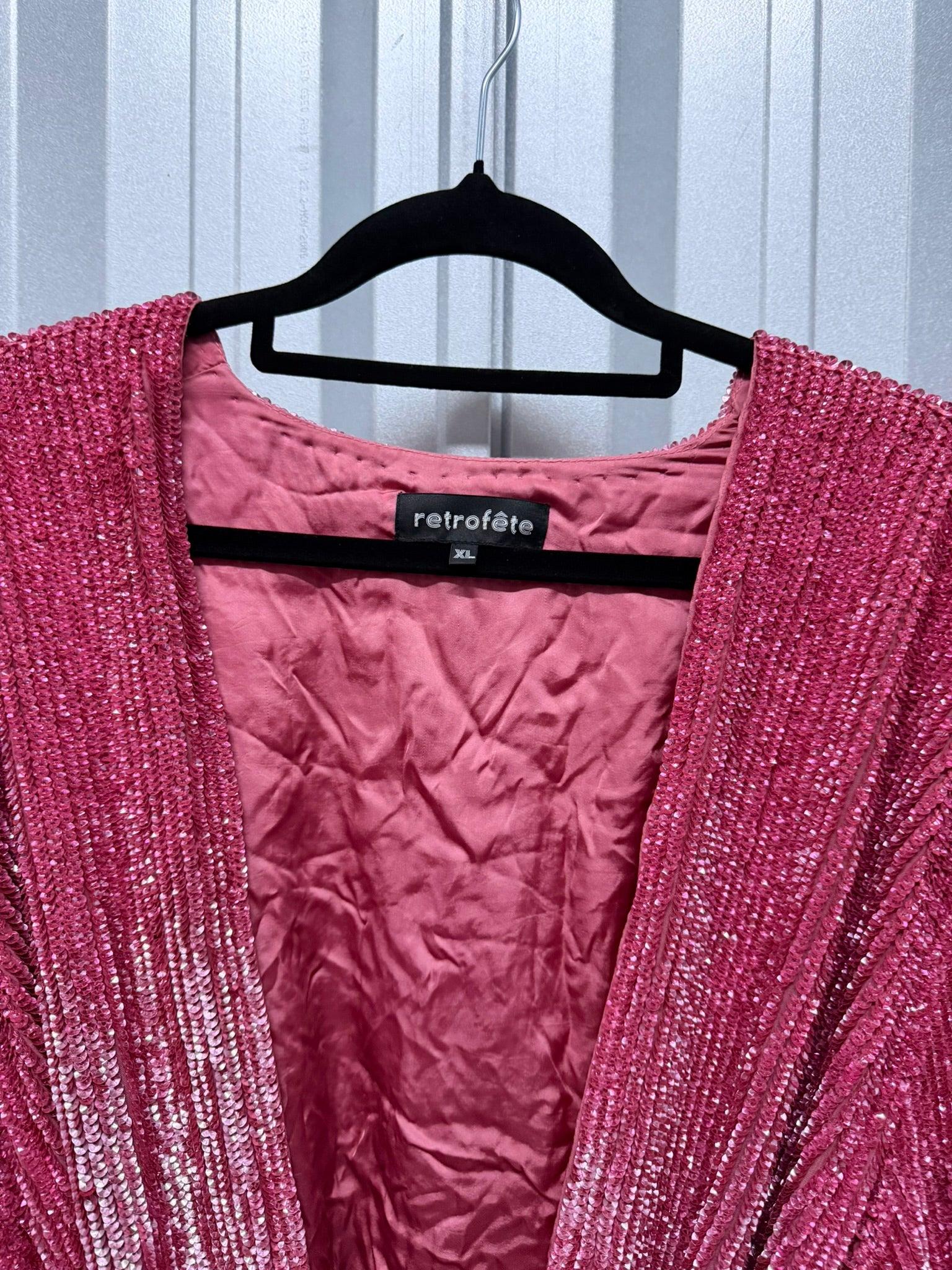 Retrofête Pink Sequin Wrap Mini Dress XL thumbnail 3