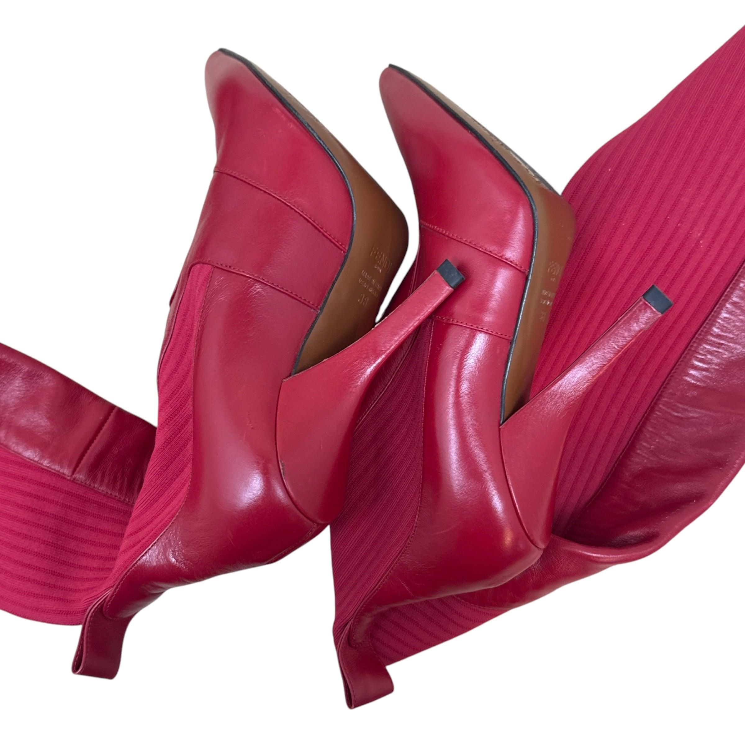 Fendi Leather Sock Boots Red (Size EU38) thumbnail 4