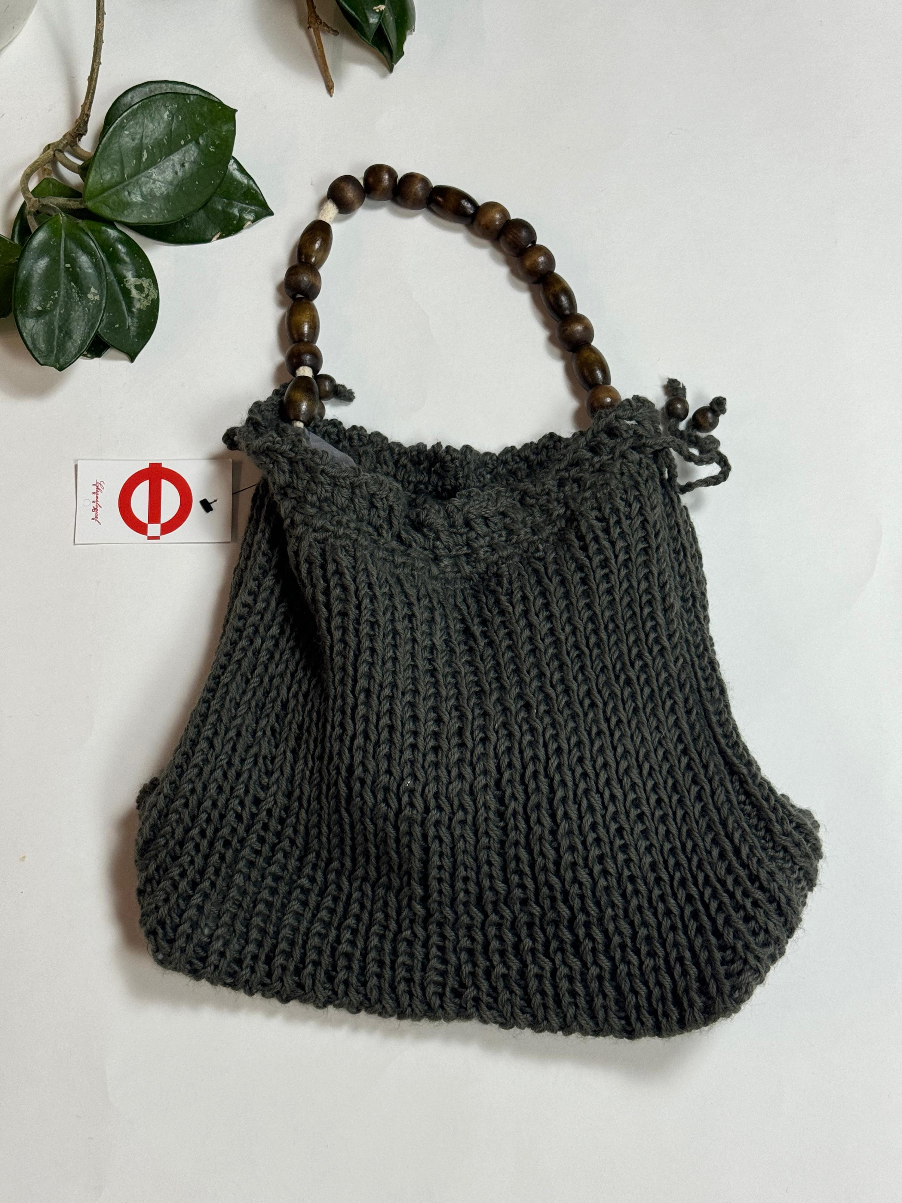 Knit Handbag with Beaded Handle