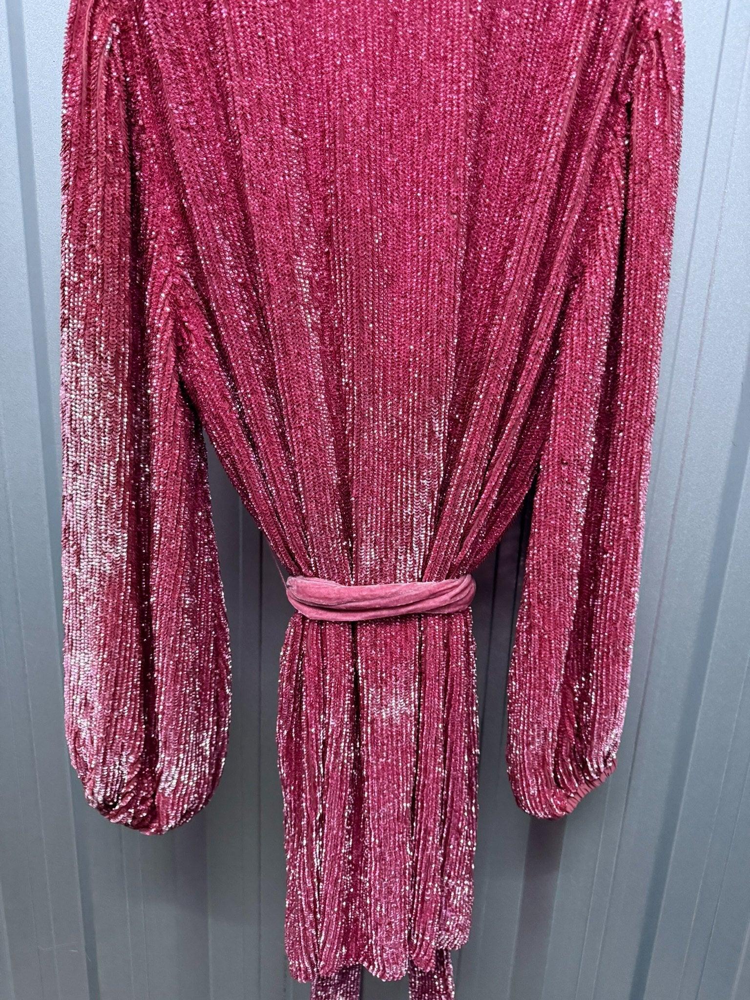 Retrofête Pink Sequin Wrap Mini Dress XL thumbnail 4