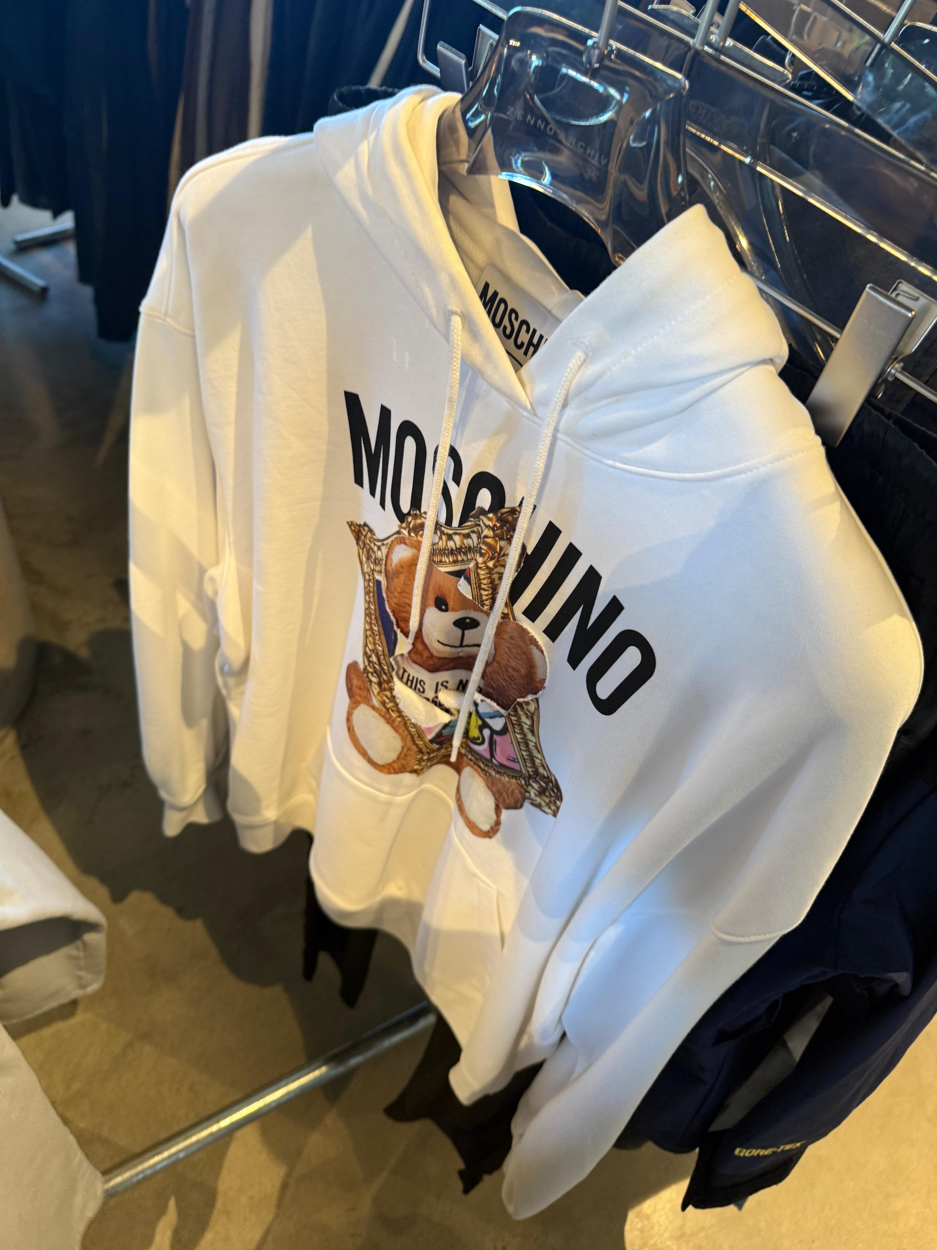 Moschino SS20 By Jeremy Scott Teddybear ‘Bursting Thru Painting’ Hoodie White (Fits M-L Mens)