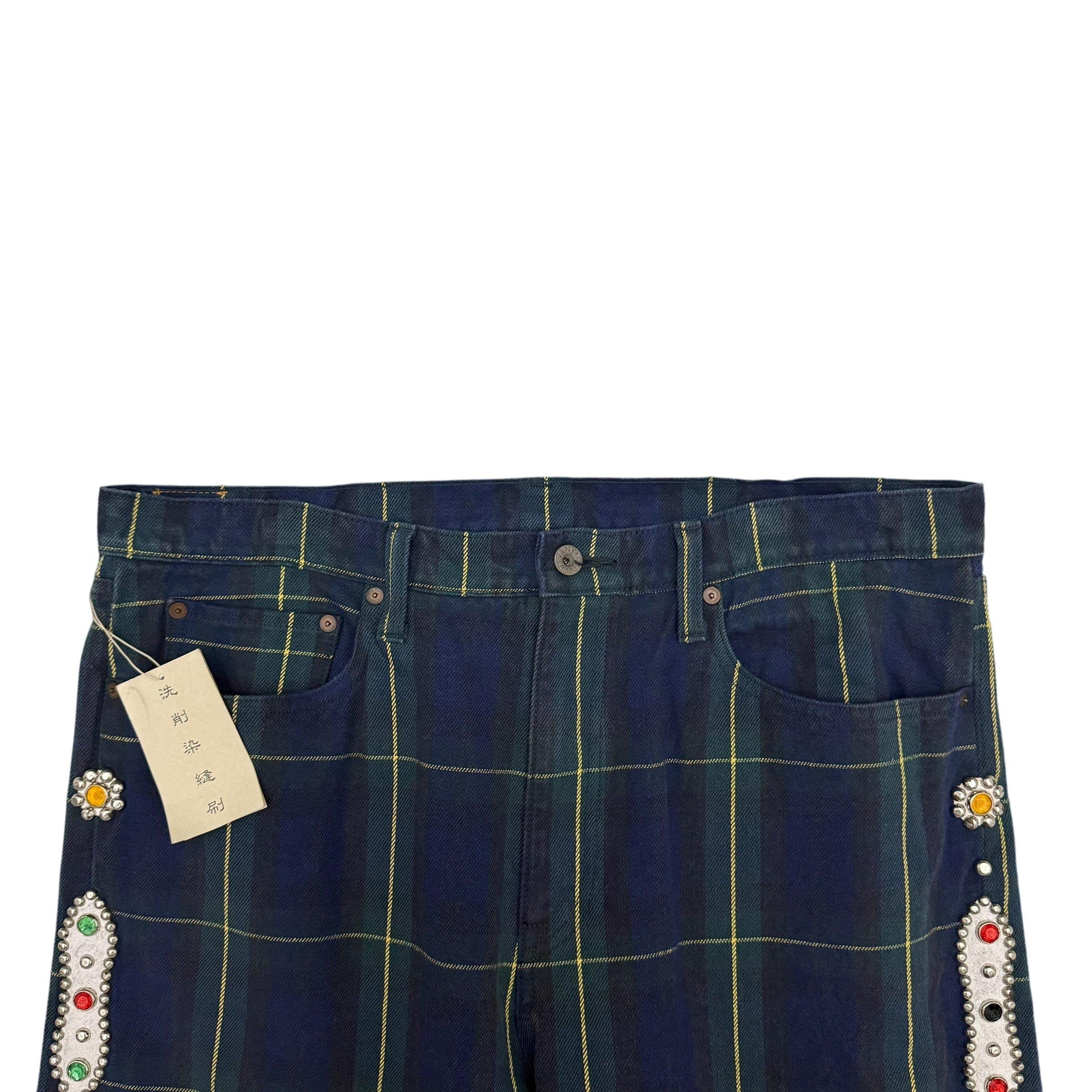 Kapital 11oz Tartan Check 5P Monkey Cisco Jeans (Studs Remake) Navy (Size 38”) thumbnail 2