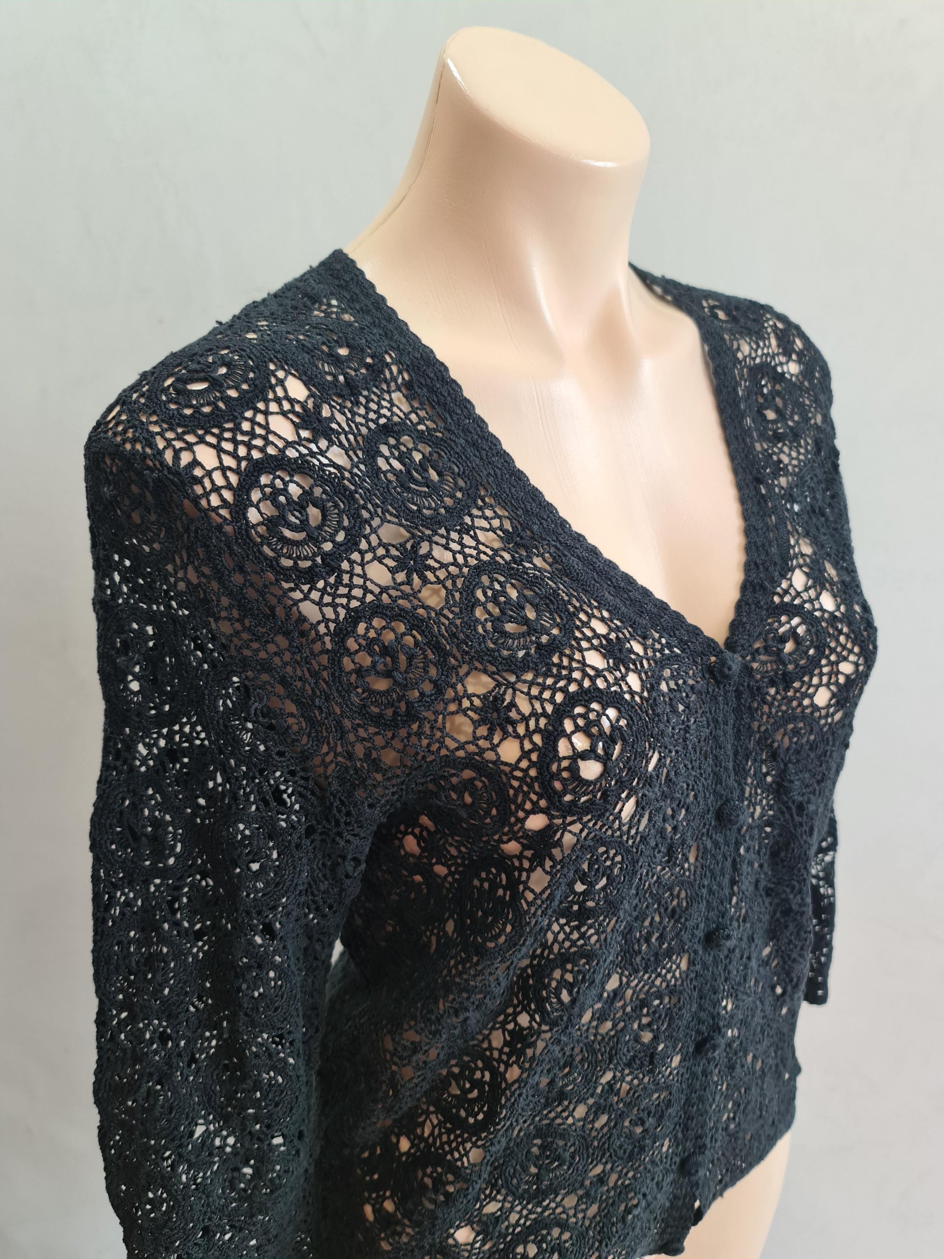 Vintage black crochet cardigan - size M thumbnail 4