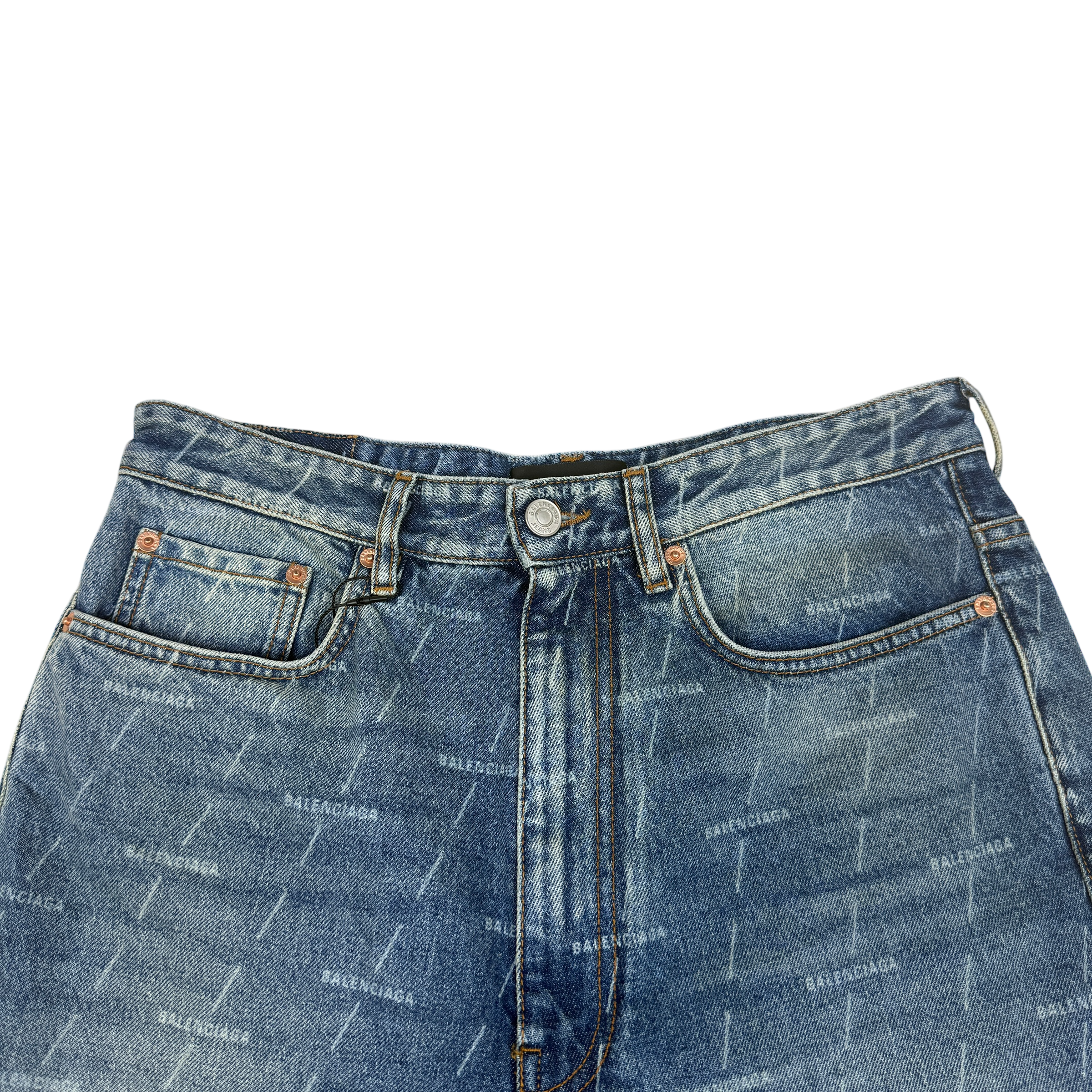 Balenciaga Monogram-Print Straight-Leg Washed Jeans (Size 32”) thumbnail 2