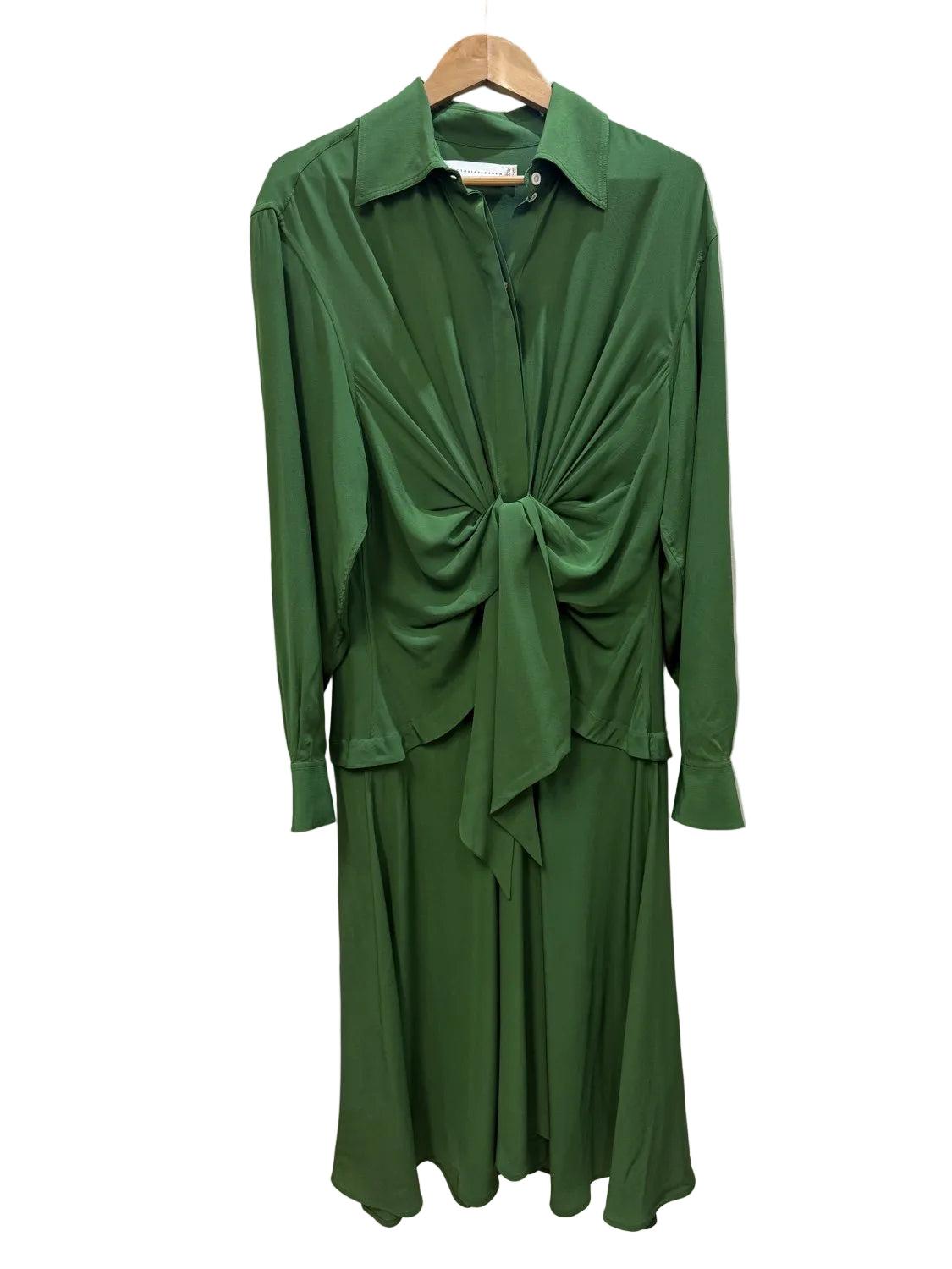 Victoria Beckham Green Draped Shirt Dress 14