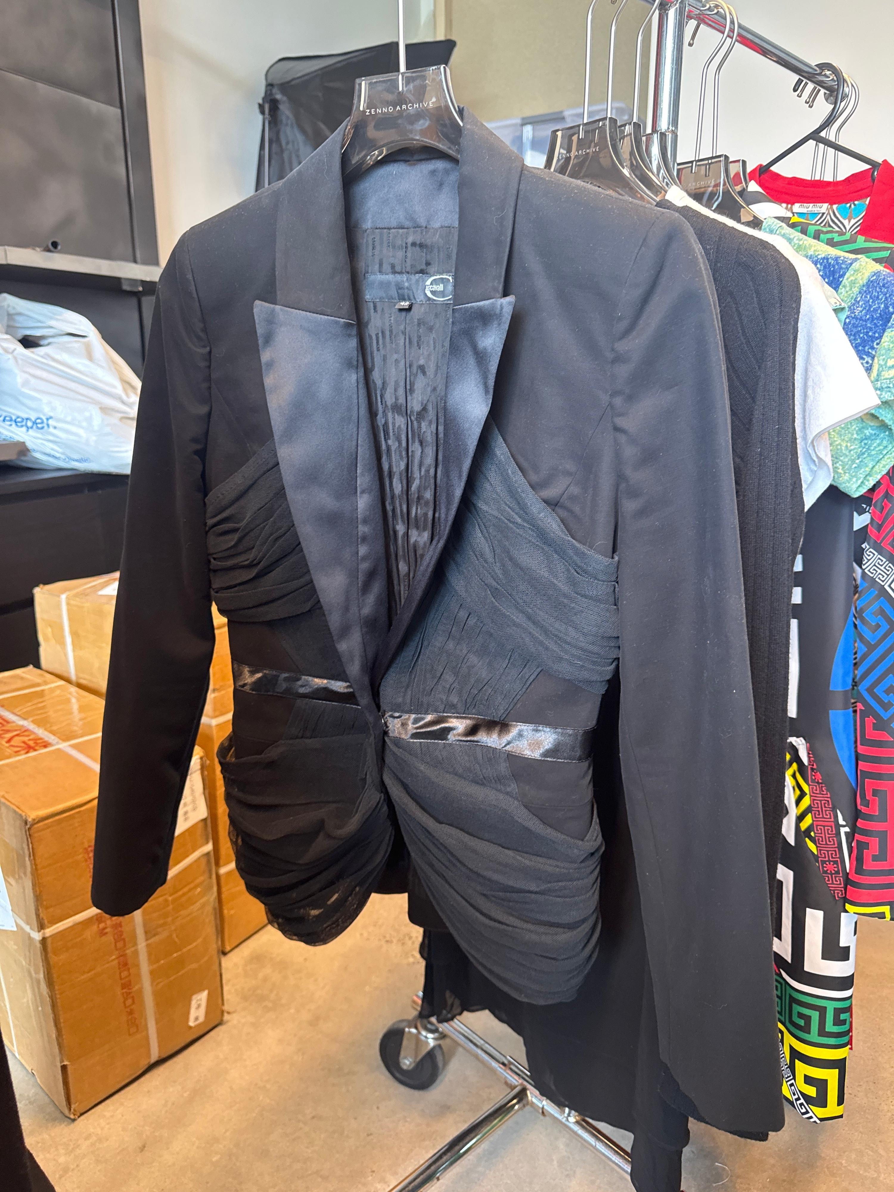 Just Cavalli 00s Draped Mesh Blazer Black (Size 42)