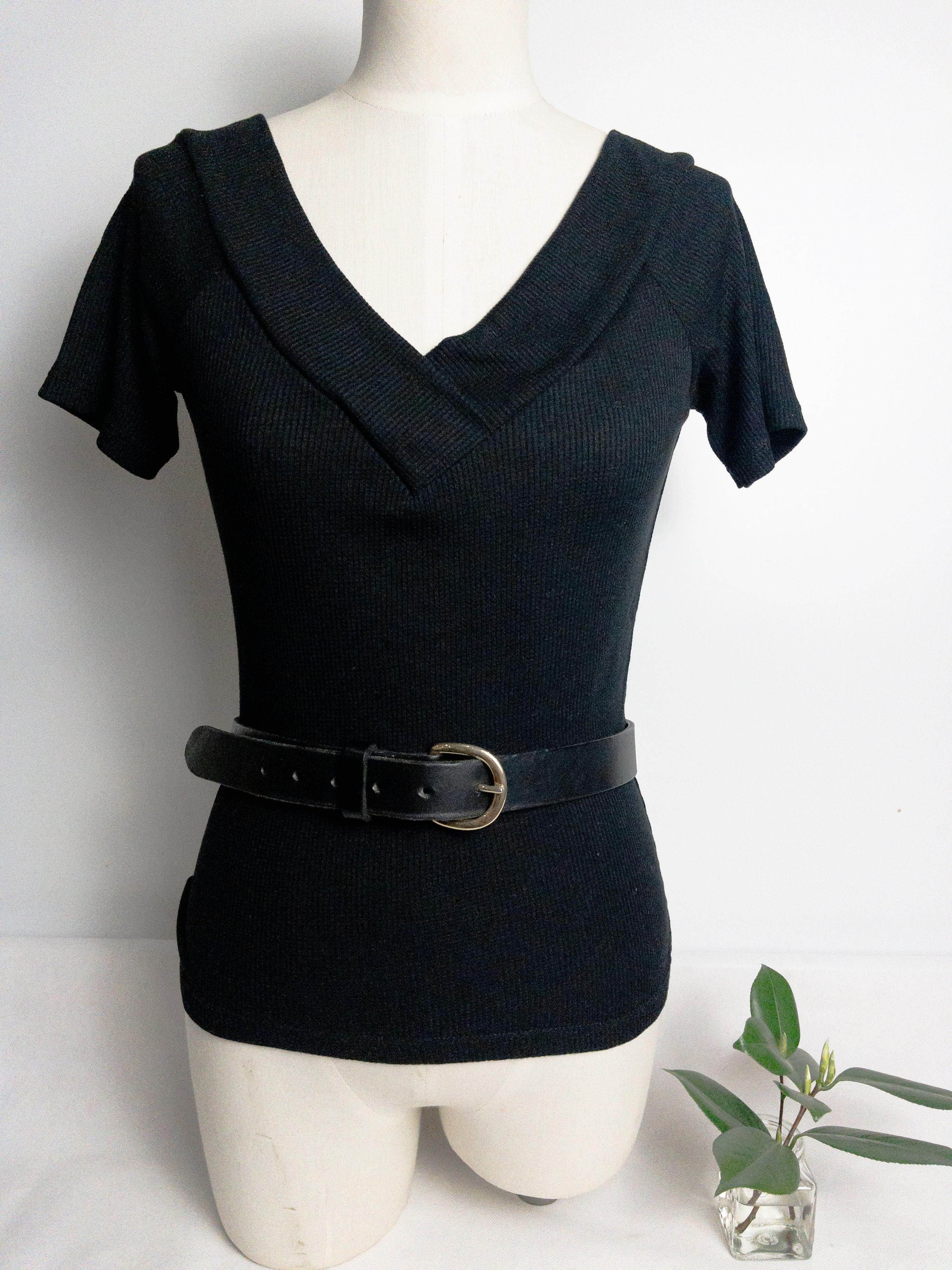 The Hide-Away Black Vintage Leather Belt Gold Hardware M/L