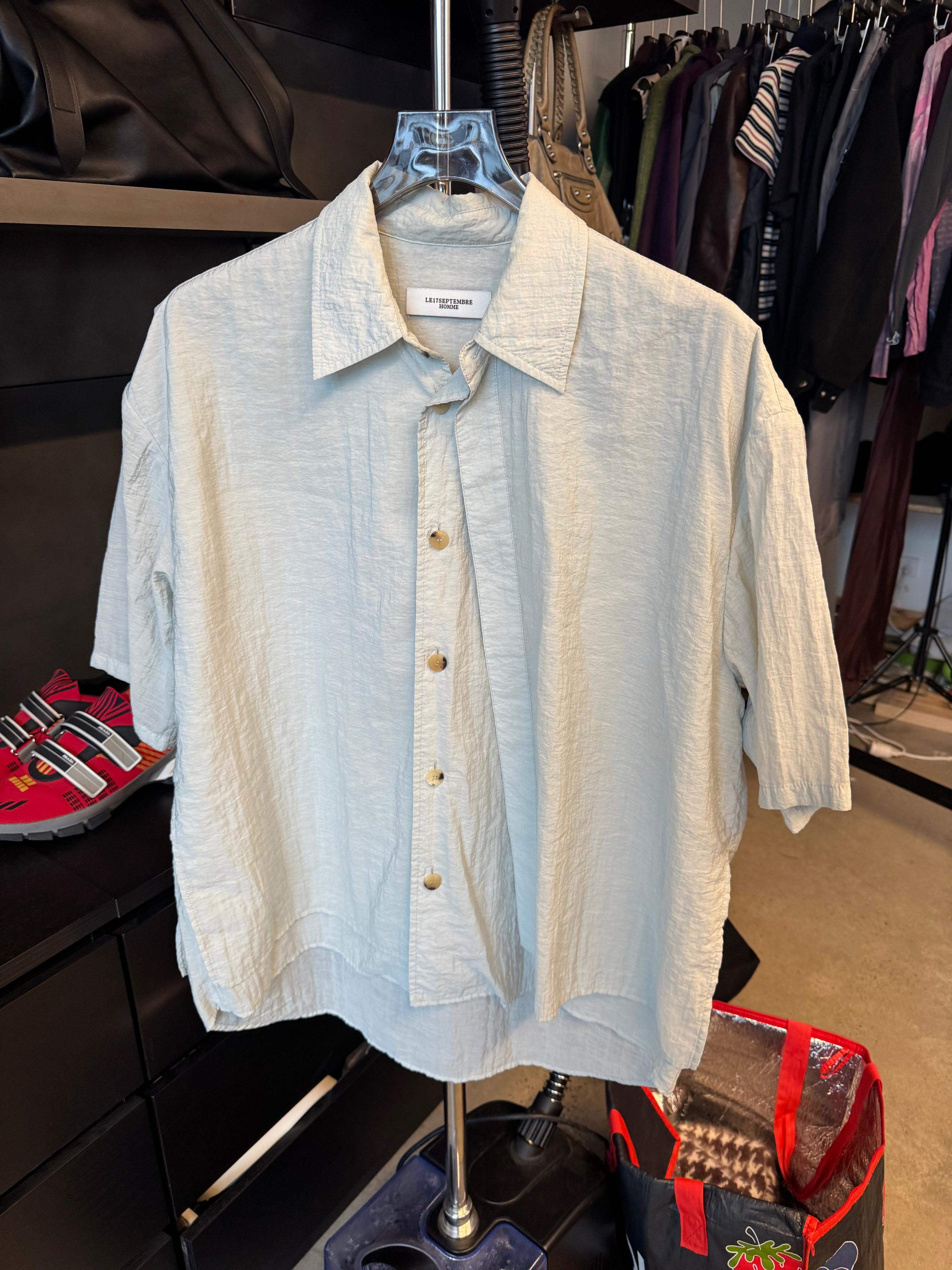 LE17 SEPTEMBRE HOMME Oversized Crinkle Twill Shirt Sage (Size 46)