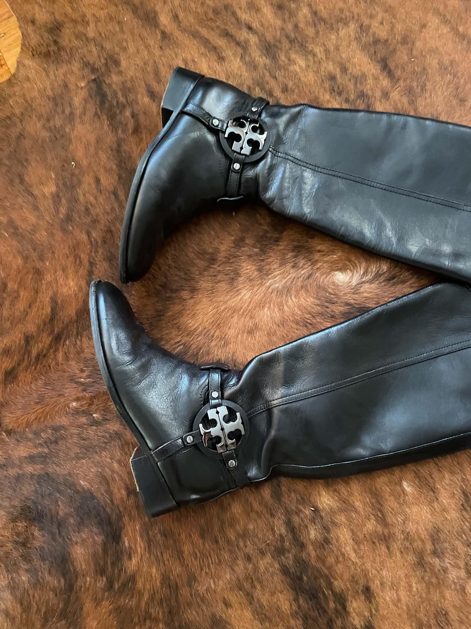 Tory Burch Black Leather Riding Boots 38