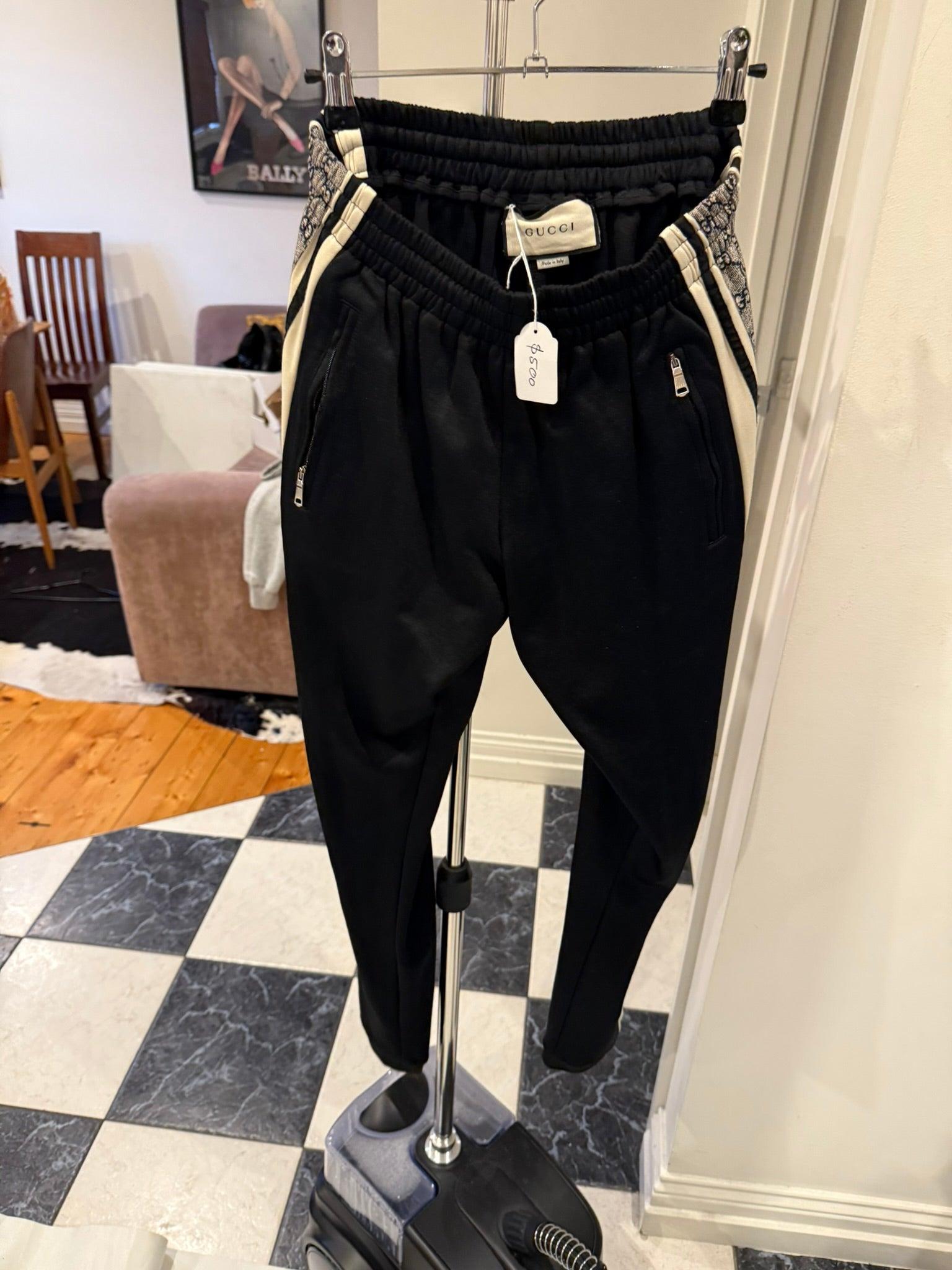 Gucci Snake Pattern Double G Full Print Logo Side Stripe Track Pants Black