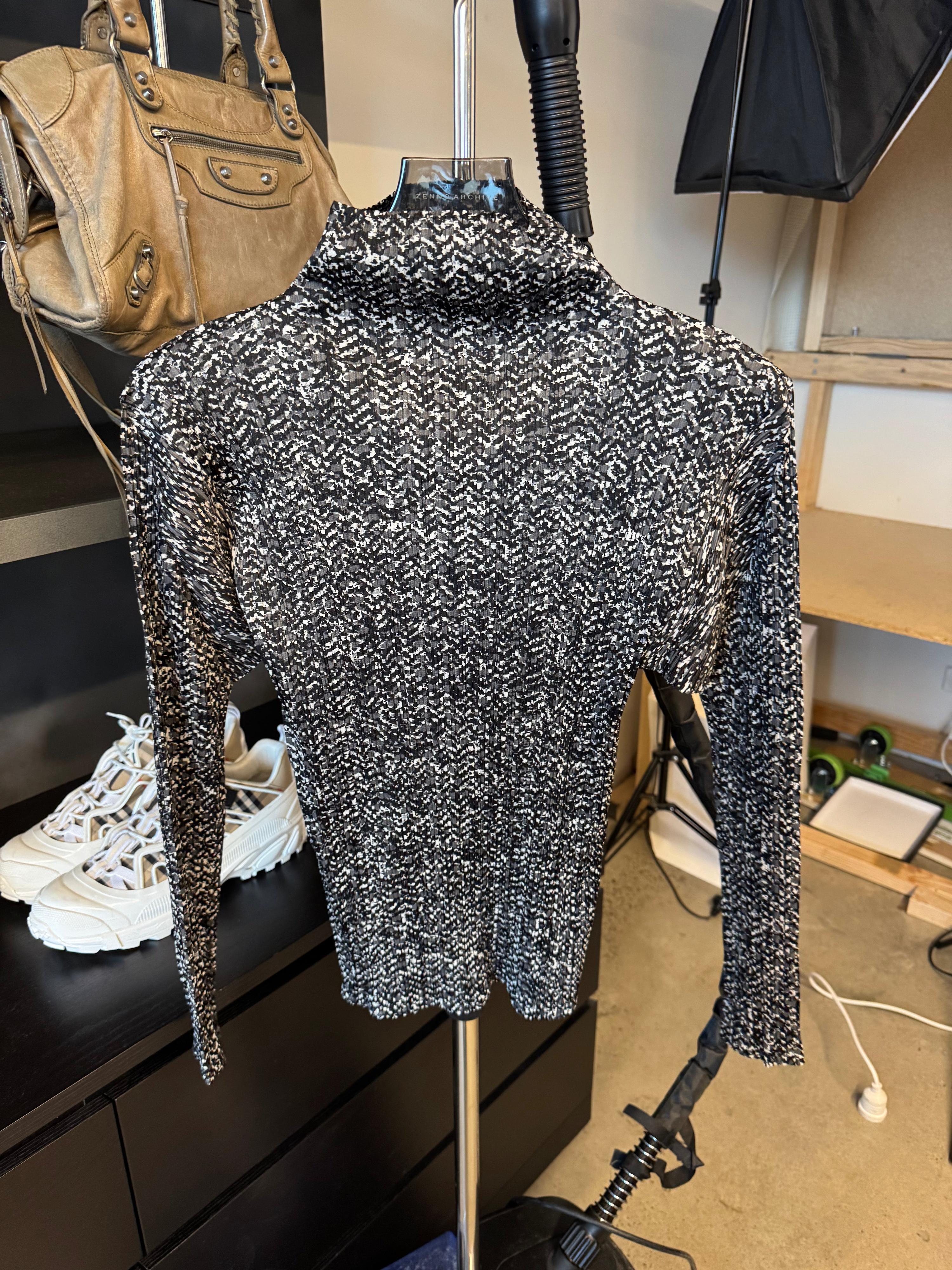 Issey Miyake Mosaic Print Turtleneck Top Grey Multi (Size 3)