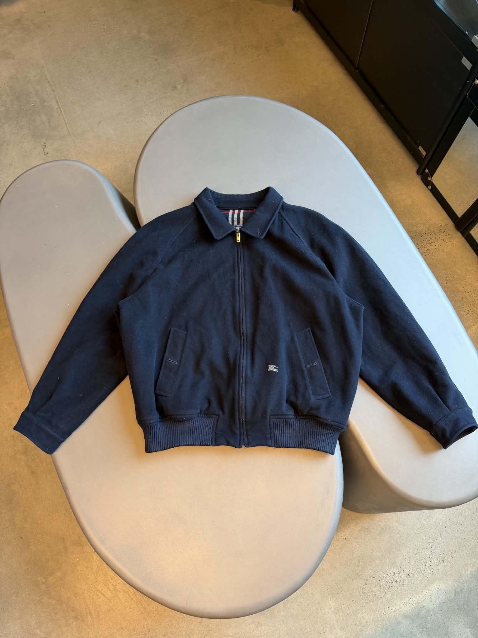 Burberry Vintage 80s-90s Hamilton Wool Bomber Jacket Navy (Made on Spain) (Size 54/XL)