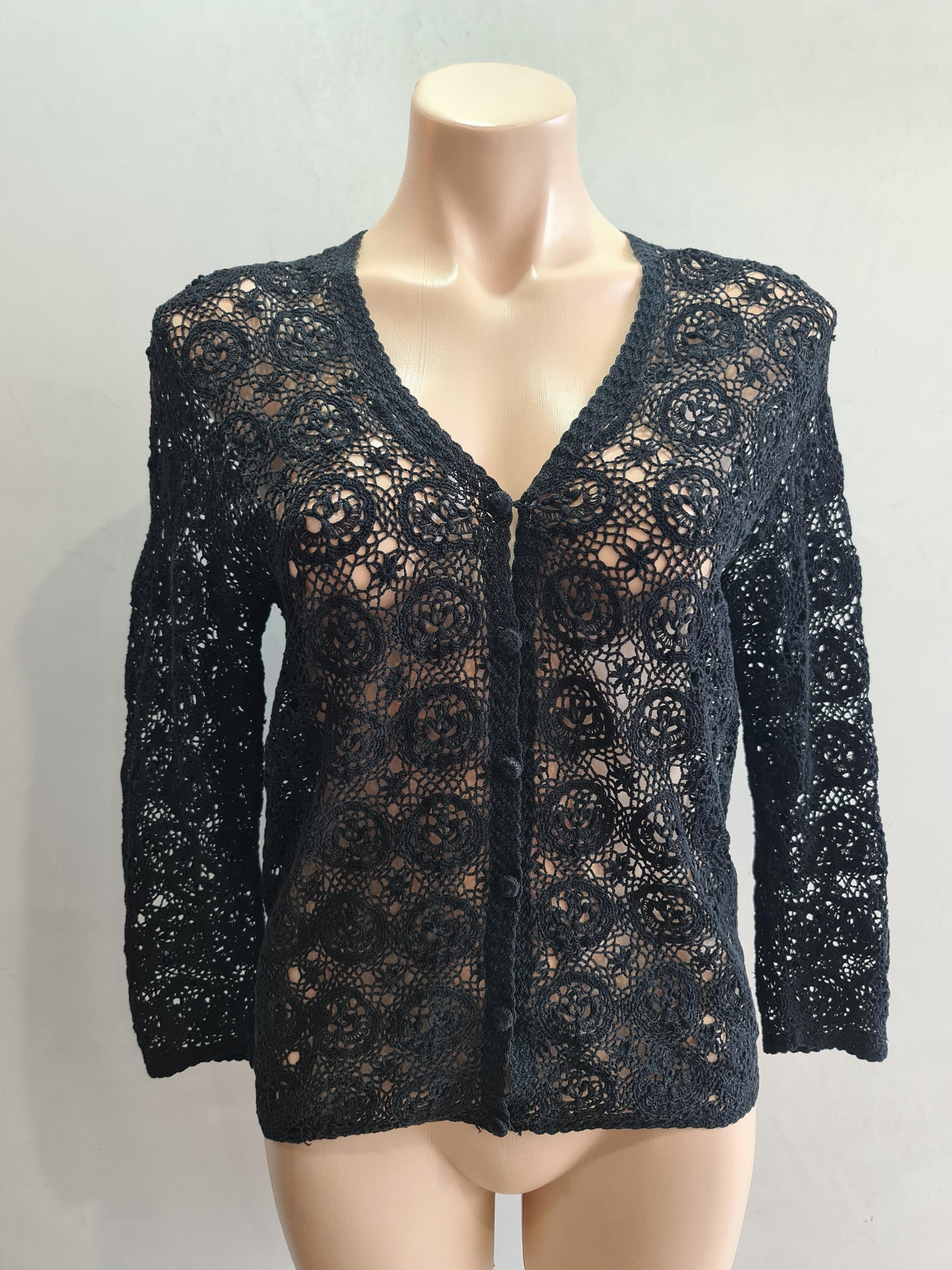 Vintage black crochet cardigan - size M