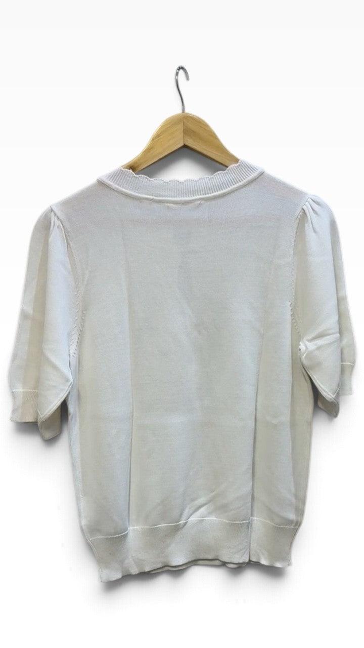 Naf Naf White Daisy Short Sleeve Knit Top XL thumbnail 9