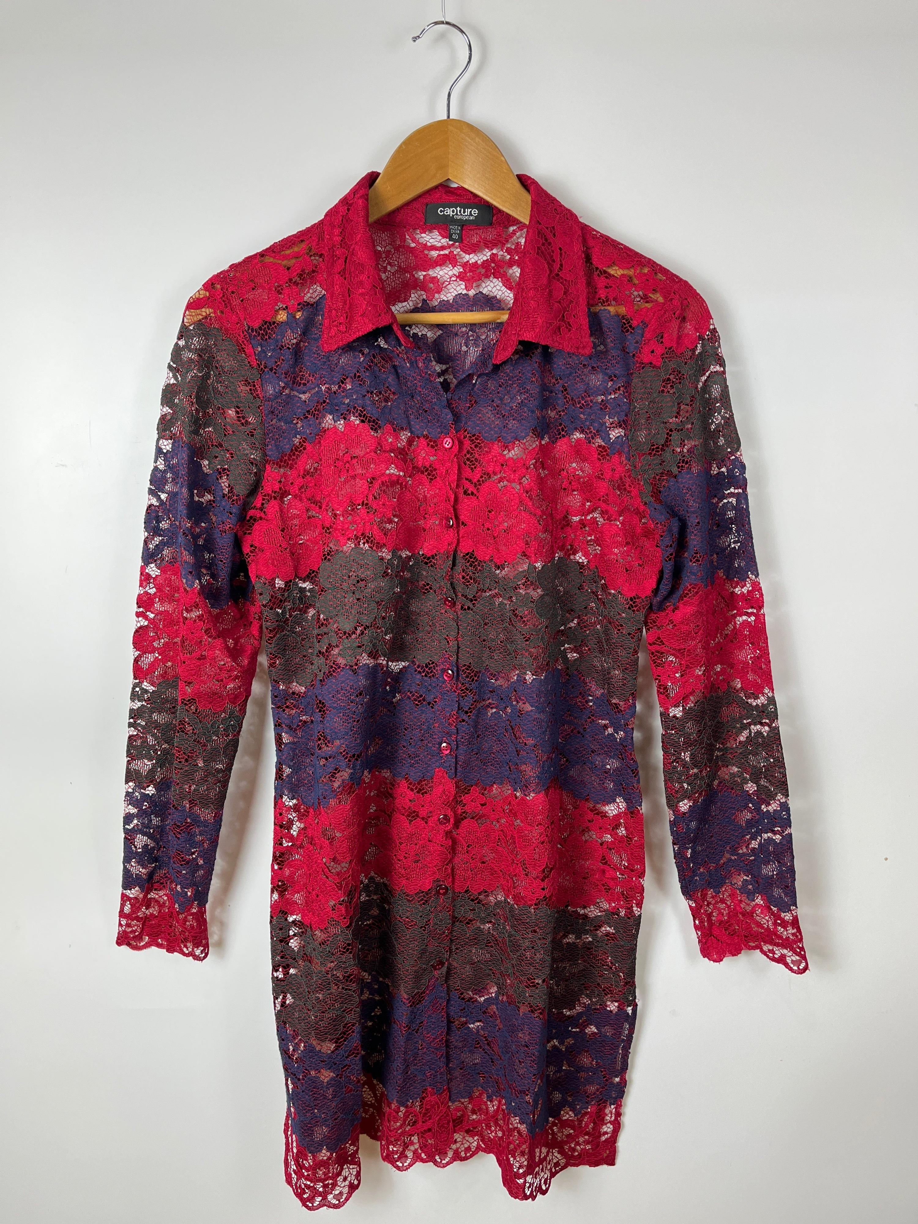CAPTURE Sheer Lace Shirt Dress Size 40 thumbnail 3