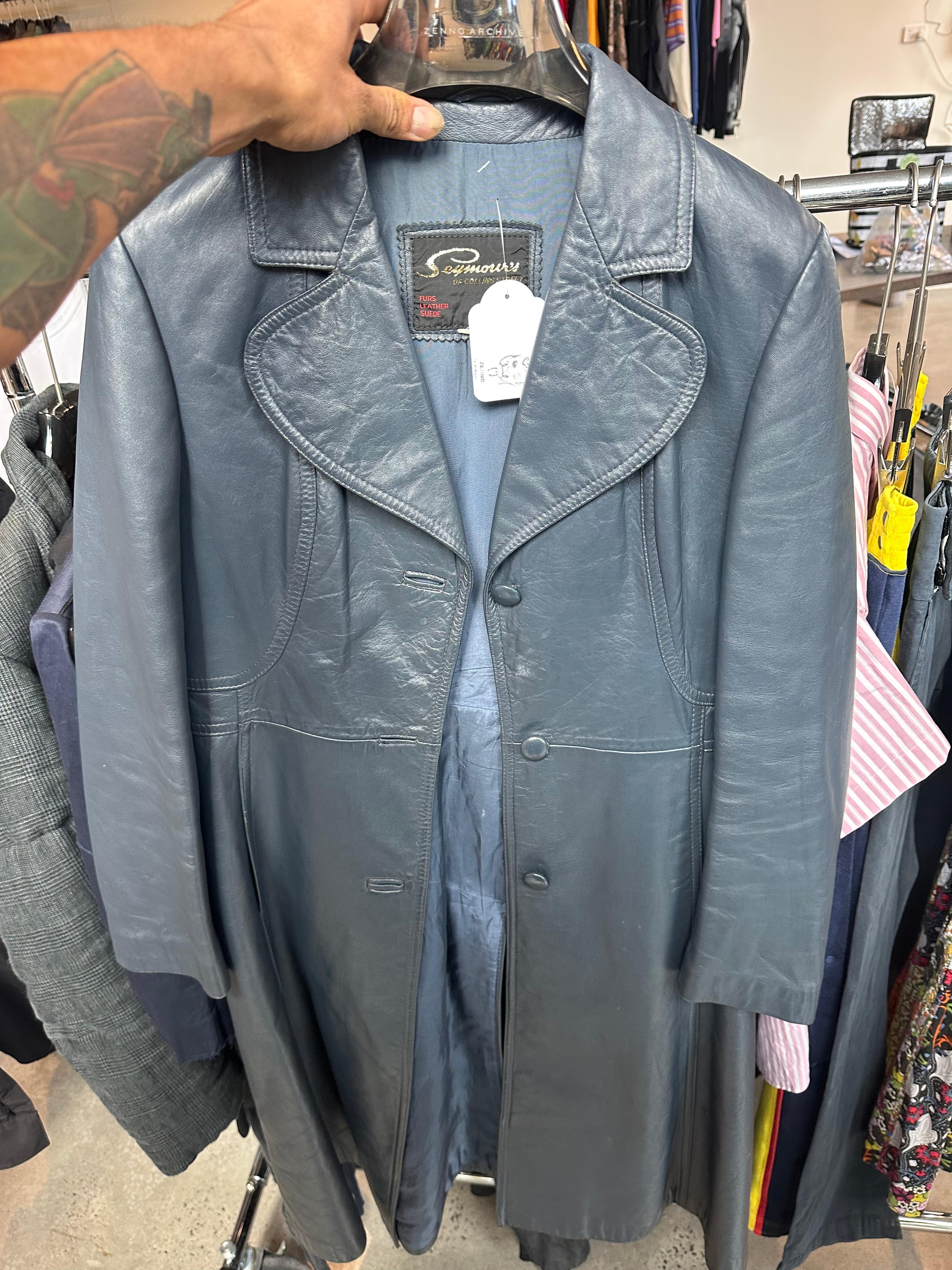 Seymour’s 70s Leather Coat Navy (Made in Aus) (Fits S-M Womens)