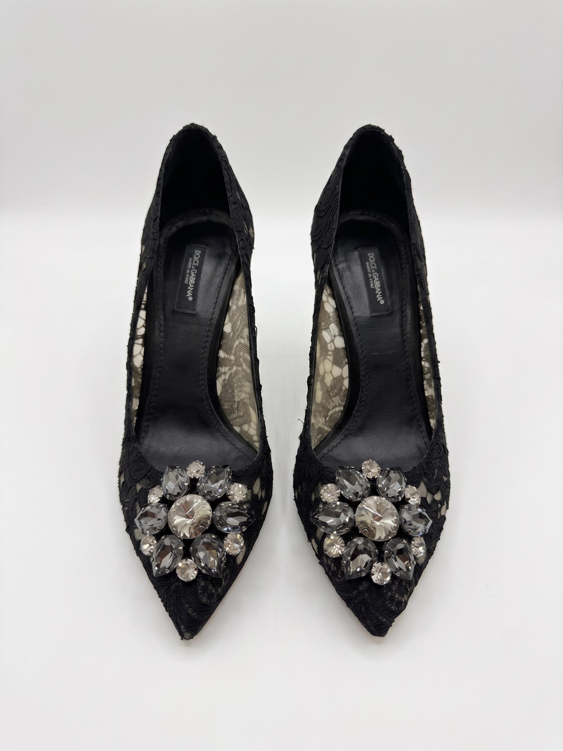 Dolce & Gabbana Black Lace Embellished Heels 38 thumbnail 5