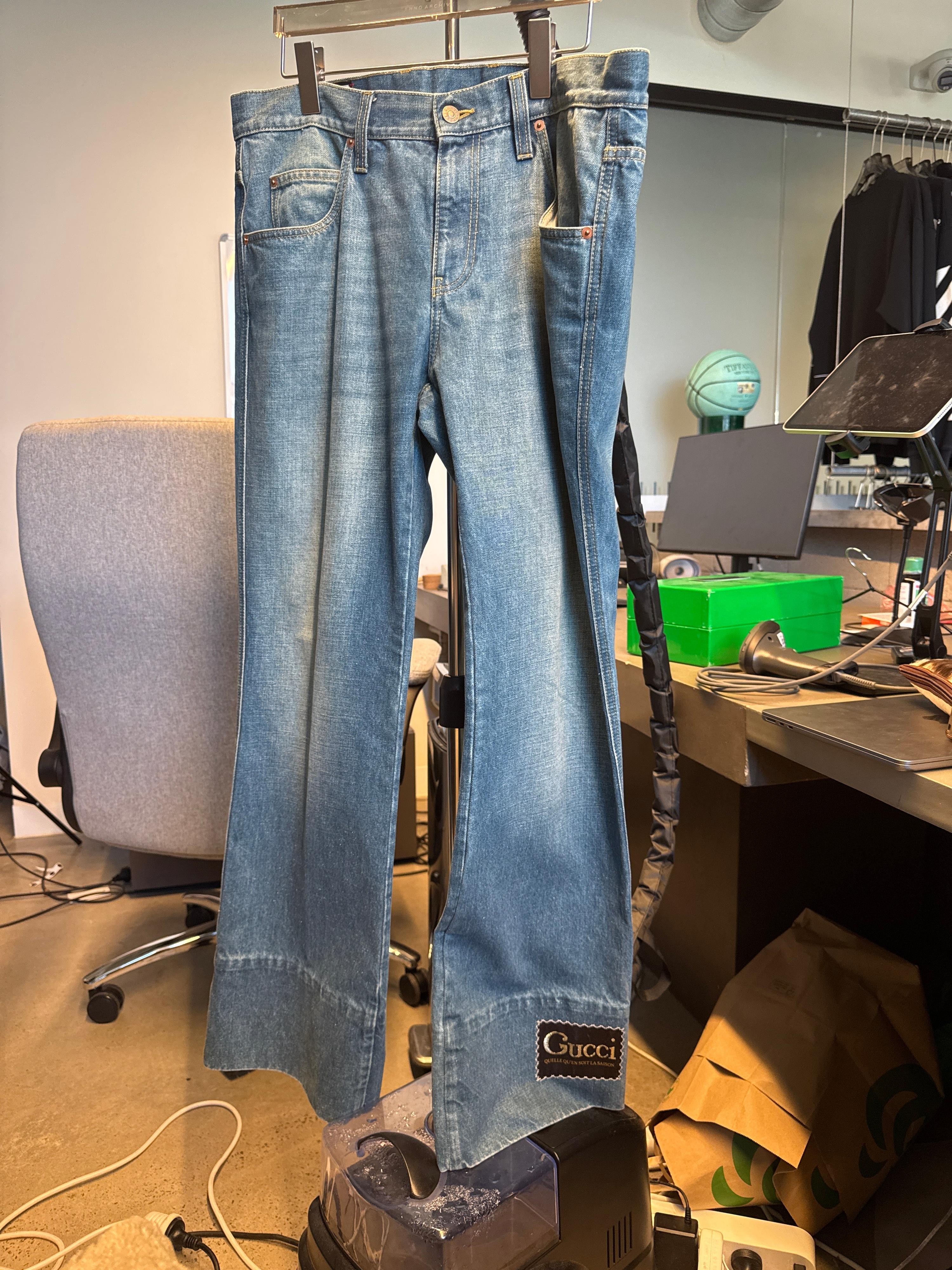 Gucci Logo-Patch Bootcut Jeans Washed Blue (Size 38”)
