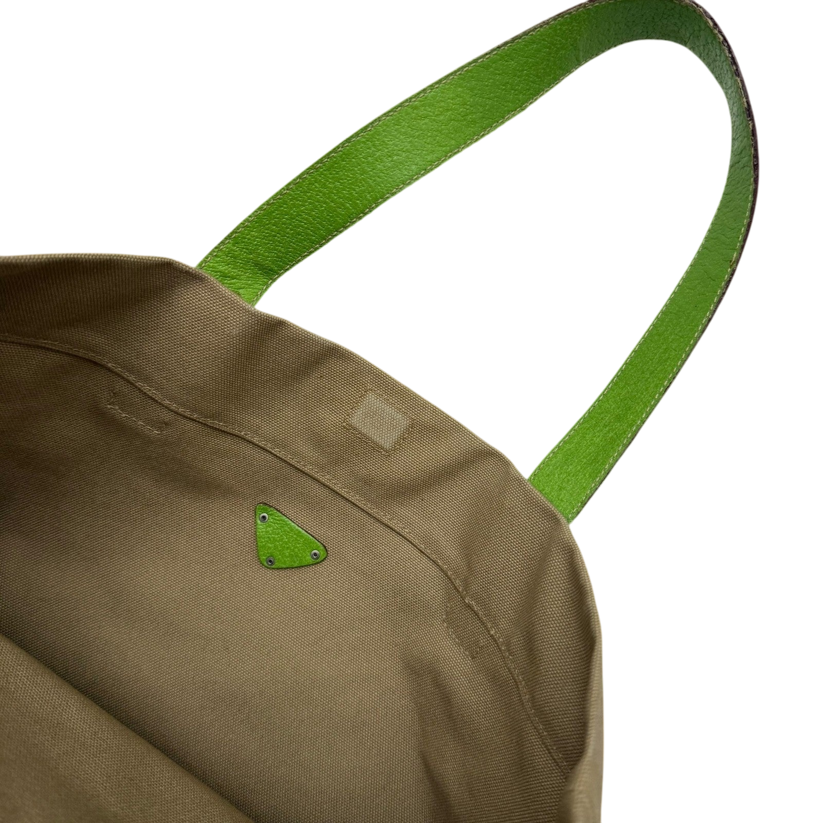 Prada Canvas & Leather Tote Bag Beige/Green thumbnail 5