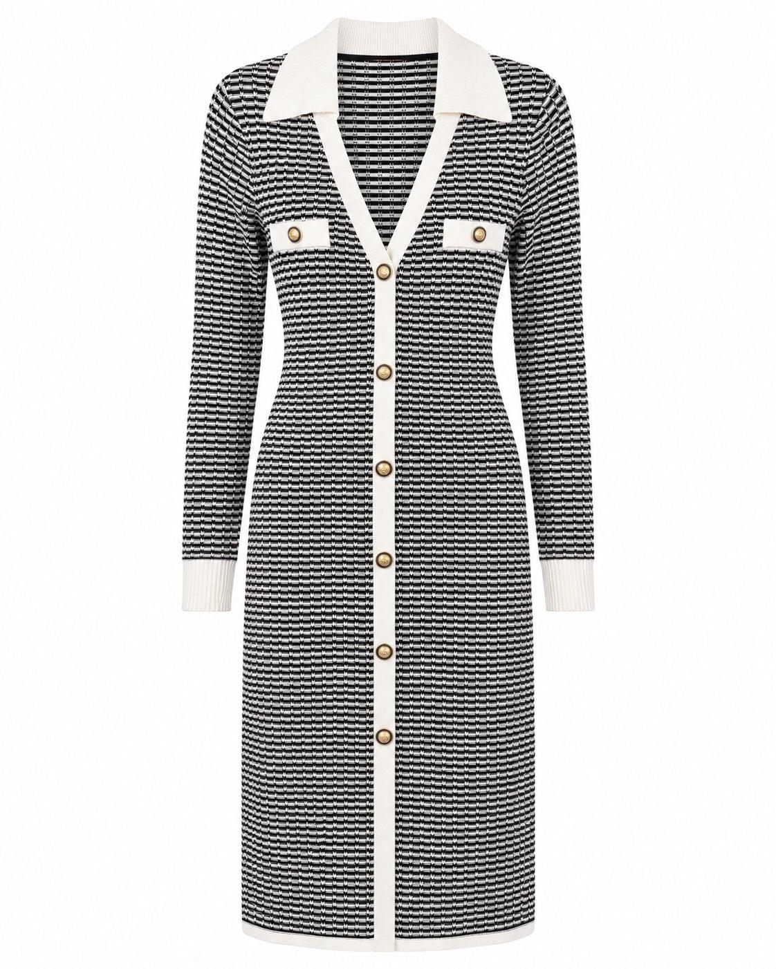 Elie Tahari Black White Knit Midi Dress S