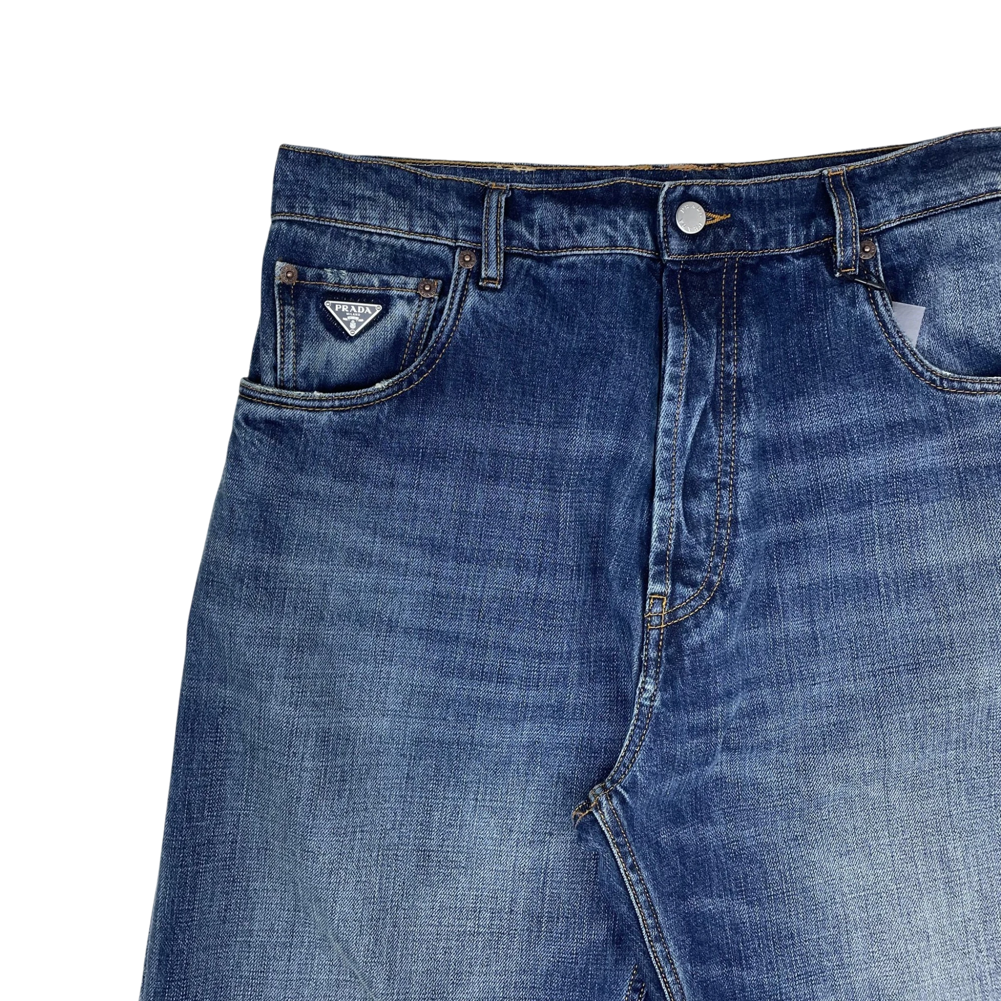 Prada Triangle Plaque Logo Jeans Washed Blue (Size 35”) thumbnail 2