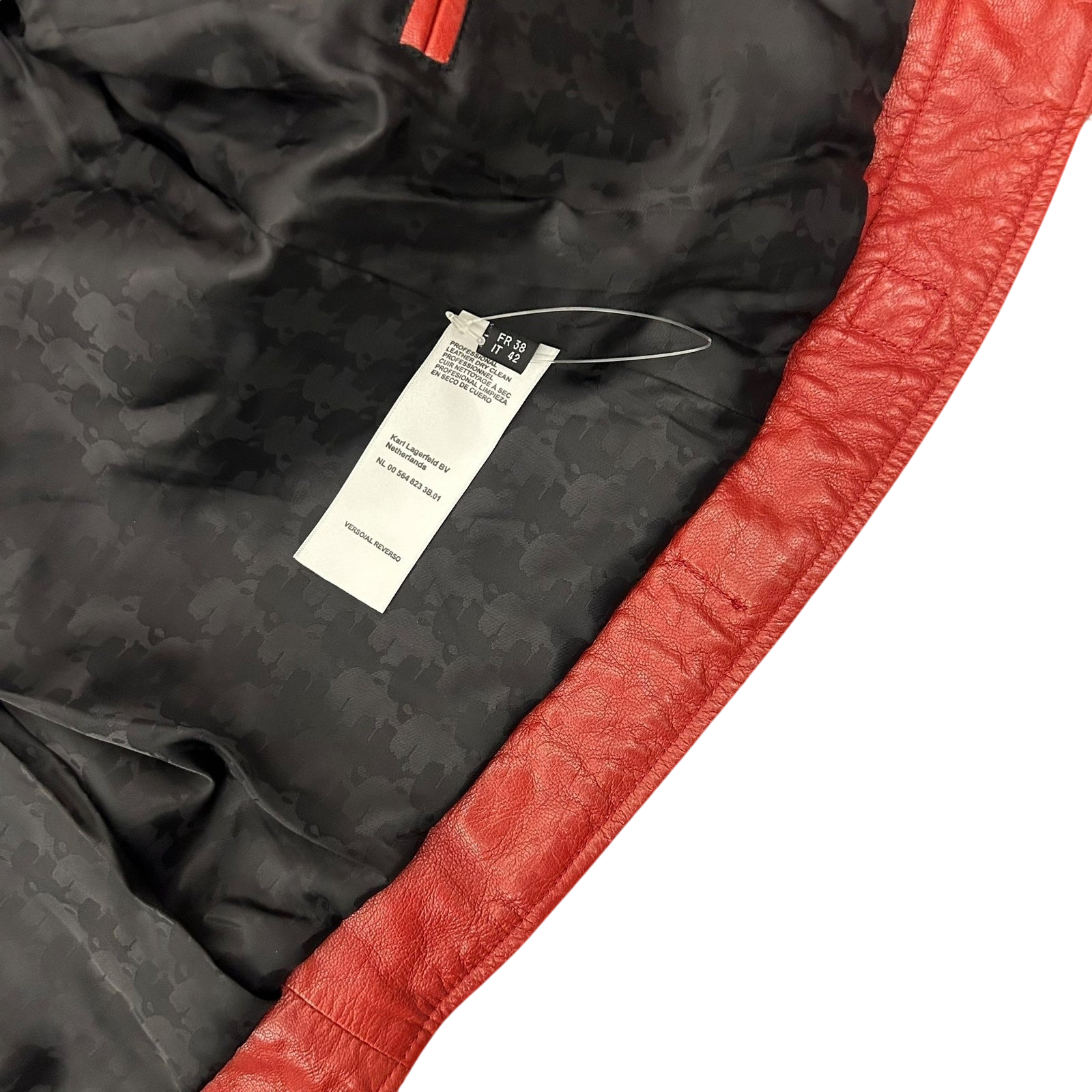 Karl Lagerfeld Goat Leather Biker Jacket Red (Fits M Womens) thumbnail 6